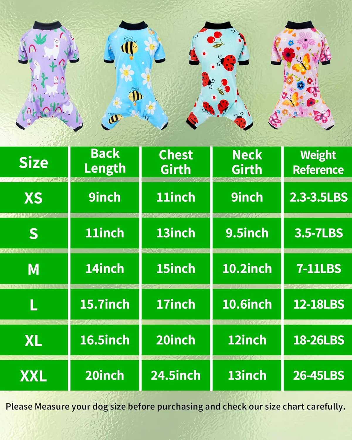 PET SHOW 4 Pack Small Dog Pajamas Spring Dog Clothes for Medium Dogs Girl Boy Soft Stretchy PJs Bee Ladybug Jumpsuit Puppy Cats Floral Onesies Outfits with Sleeve Pets Dachshund Costume(S, Spring)
