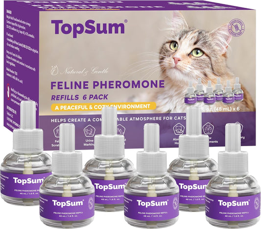 Cat Calming Diffuser Refills: Pheromone Refill for Cats, Long-Lasting 6-Month Supply, Compatible with Most Diffusers, 6 Pack (Purple)