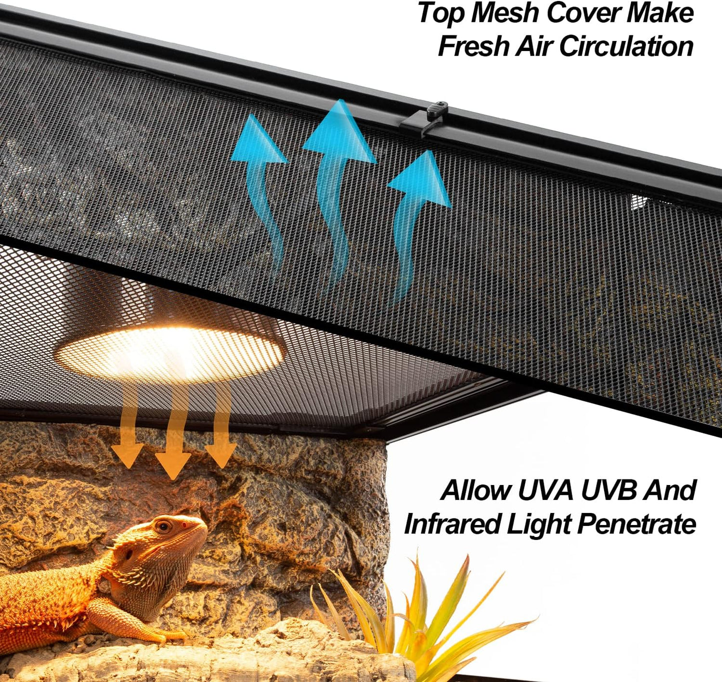 Large Reptile Tank 45 Gallon, 360°Full Vision Glass 48“ Long & 12” Low Reptile Terrarium with Top Mesh Lid for Tortoise Snake Ball Python