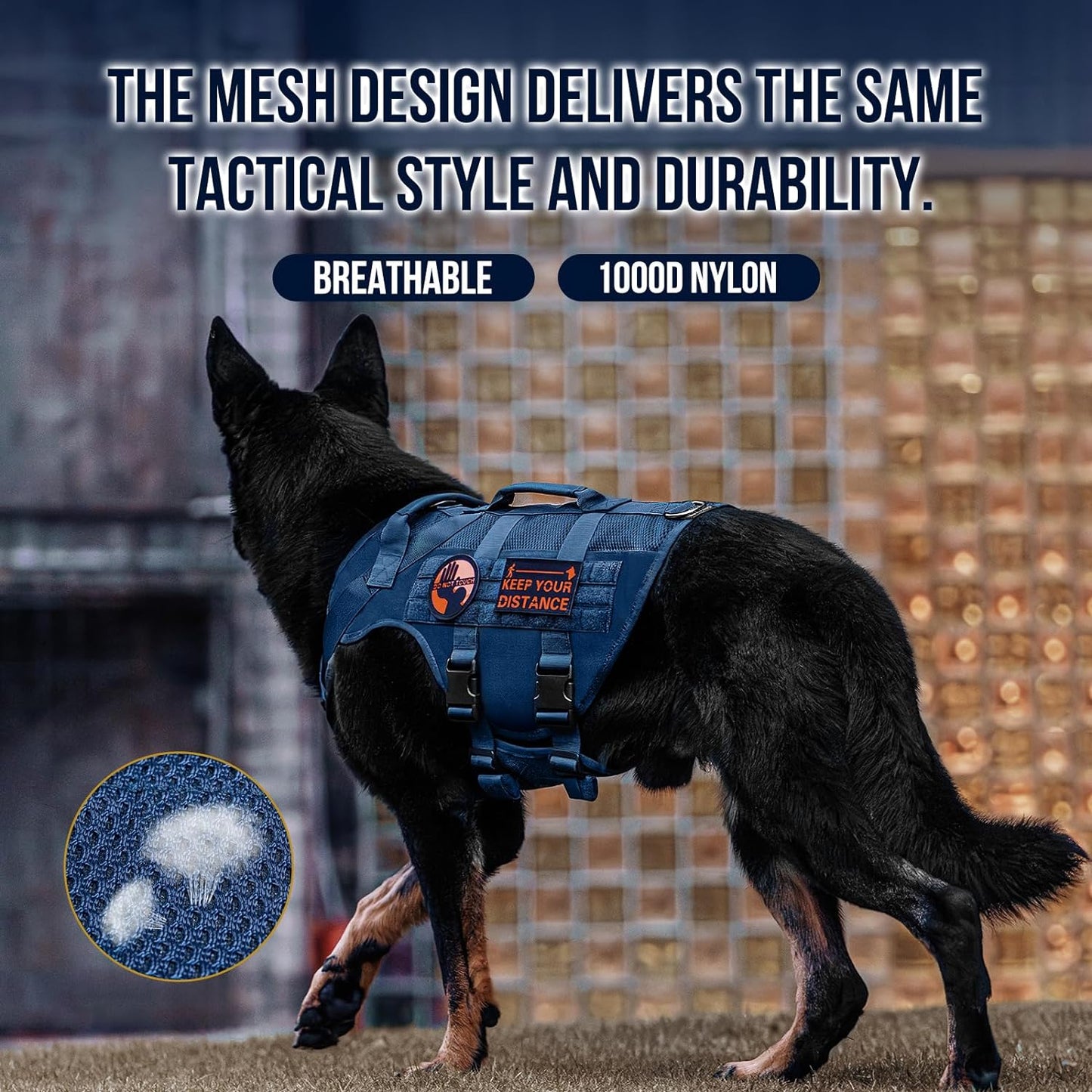 OneTigris Tactical Dog Harness for Small Medium Large Dogs, Mesh Design Service Dog Vest Breathable Military Dogs Molle Vests with Handles, Harness for Walking Hiking Training (Blue, S)