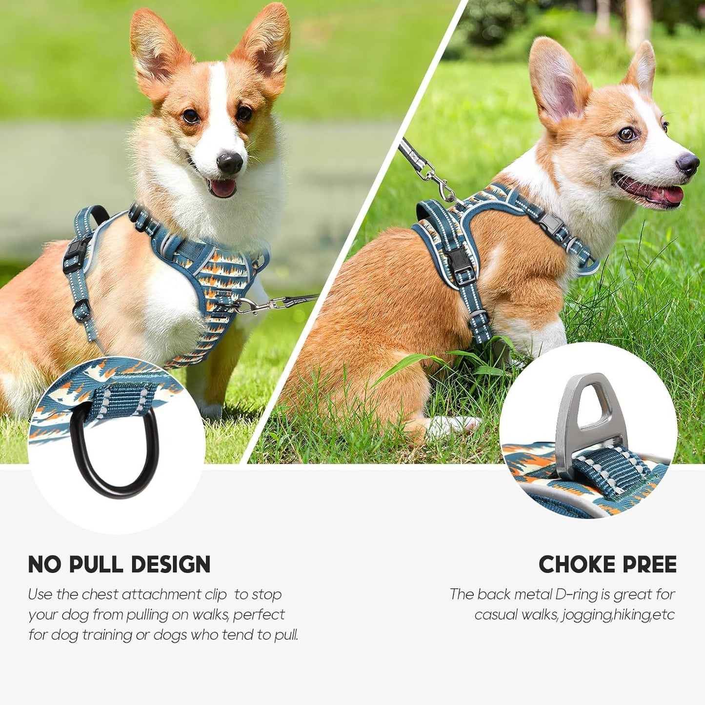 Timos Dog Harness, No-Pull Pet Harness with 2 Leash Clips, 3 Snap Buckles Adjustable Soft Padded Dog Vest, Reflective No-Choke Pet Oxford Vest with Easy Control Handle for Small Medium Large Dogs
