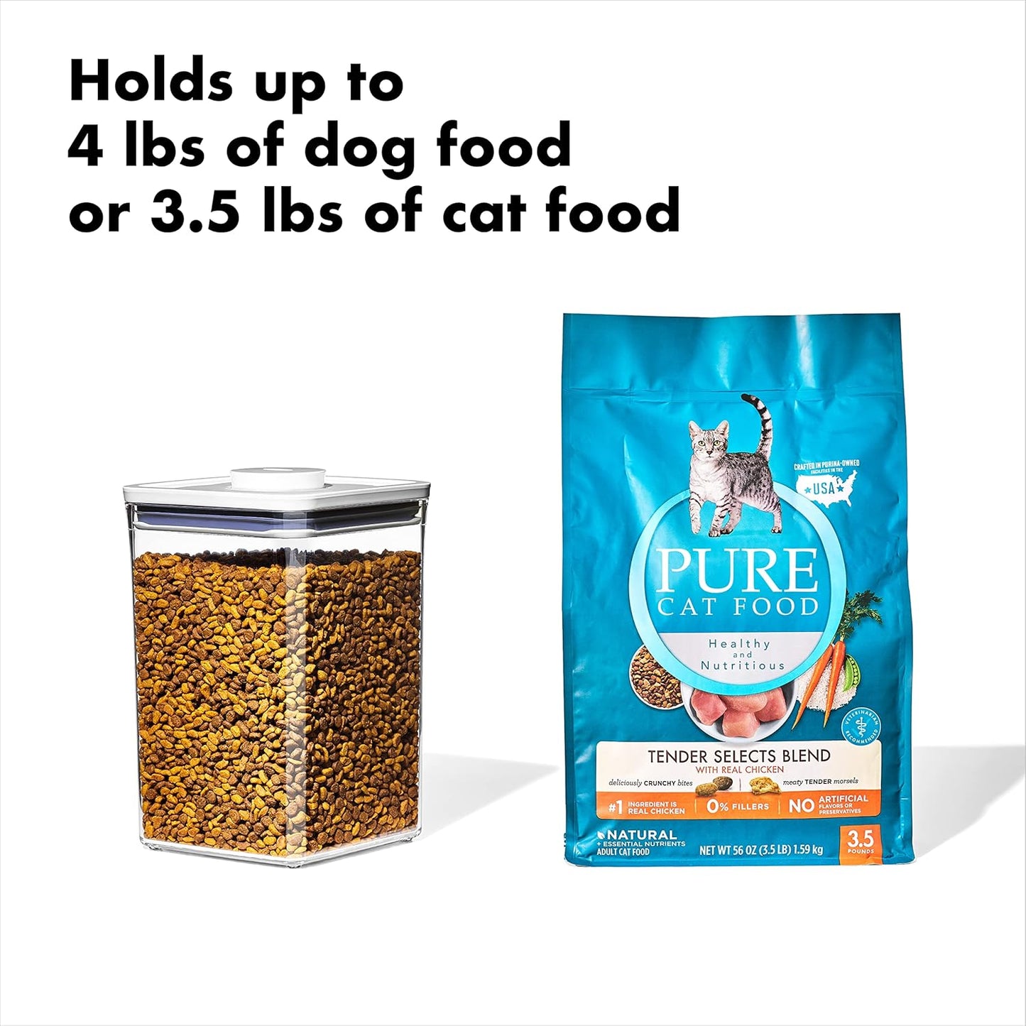 OXO Good Grips Pet POP Container – 4.4 Qt/4.2 L with Scoop |Ideal for up to 4lbs of Dog Food or 3.5lbs of Cat Food, Airtight Storage Container, BPA Free