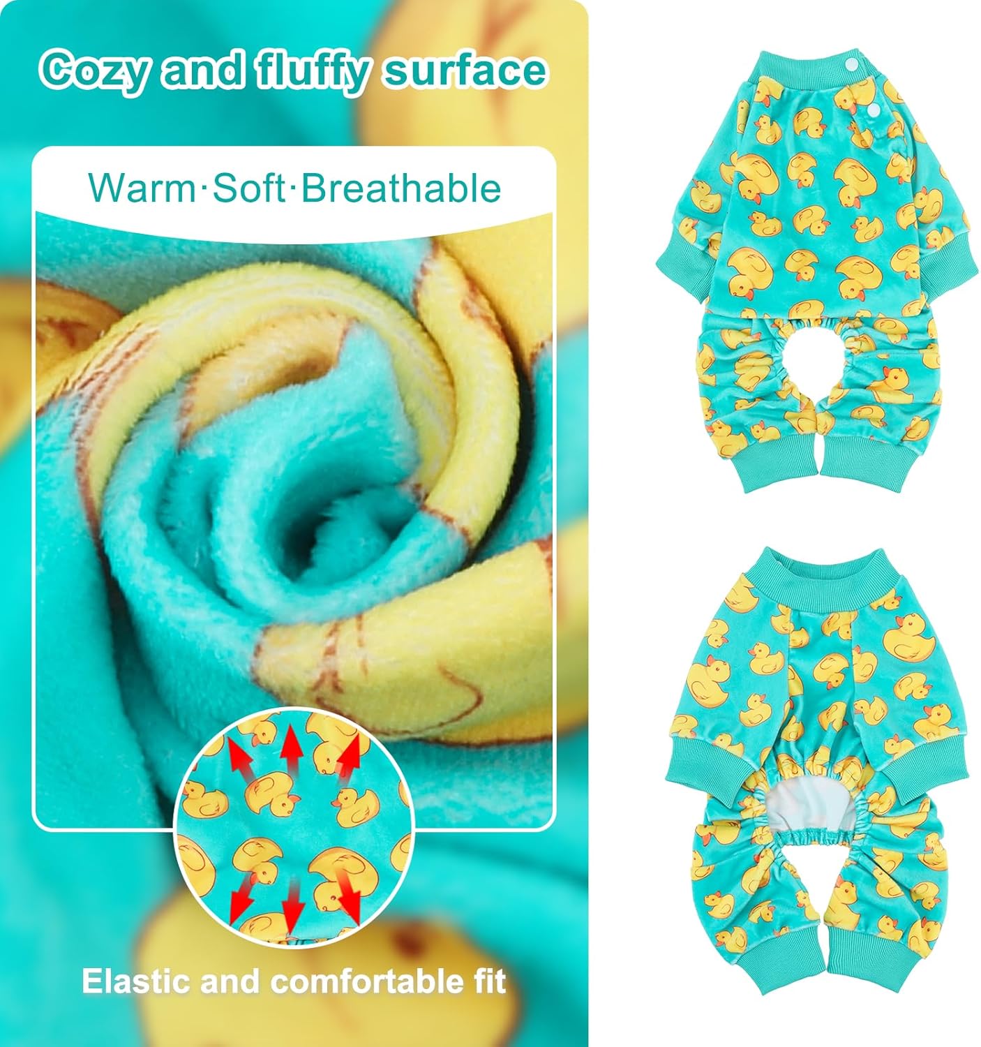 BEAUTYZOO Dog Pajamas Large Sized Dog, Summer Doggie Pajamas for Boy Girl, Soft Strechy Cotton Puppy Pjs Jammies Onesies for Men Women, Pet Jumpsuit Body Suit Cat Apparel Clothes, Yellow Duck XL