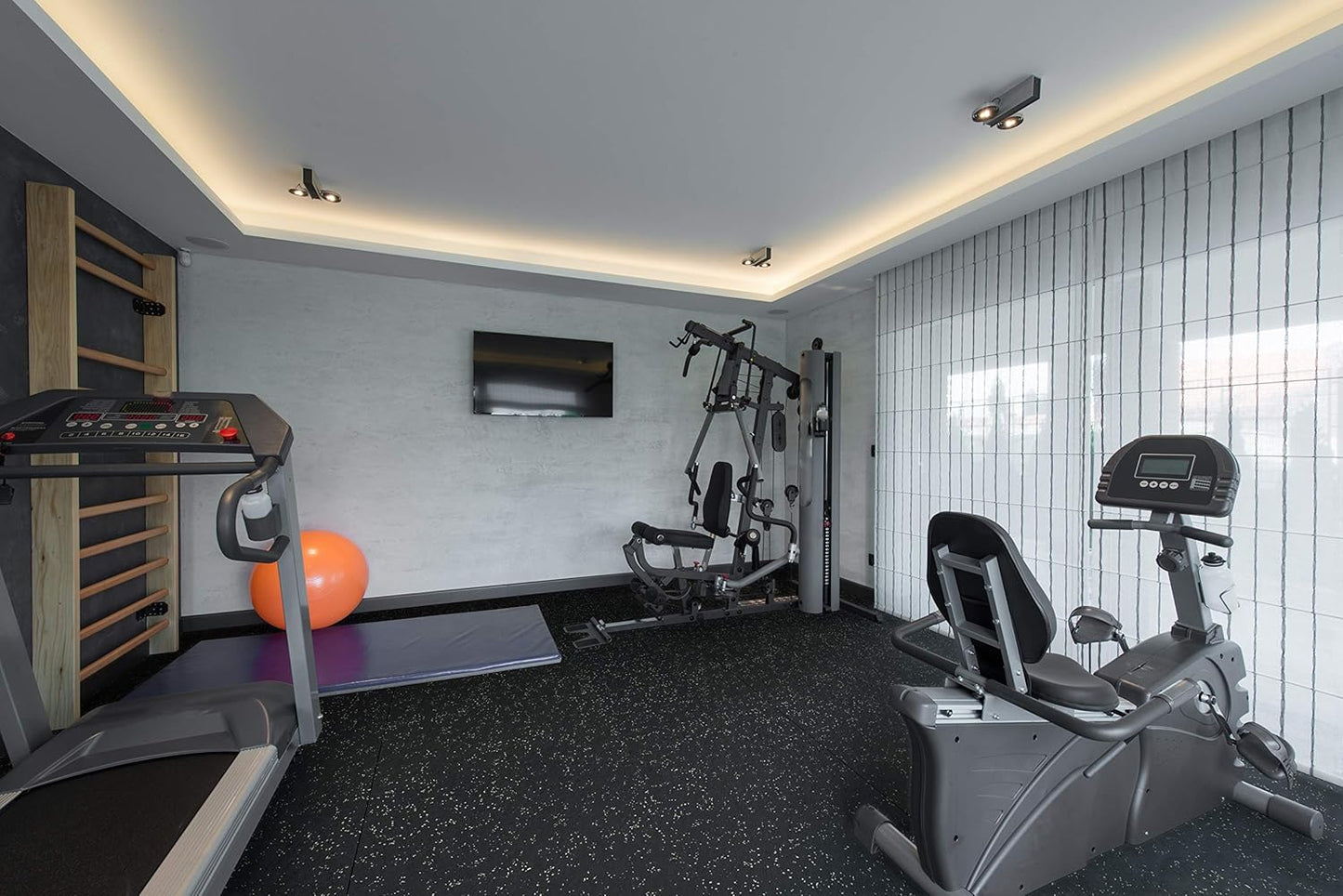 Genaflex Rubber Gym Floor Mat - 8mm Thick - Heavy Duty Commercial Protective Gym Flooring Roll (Black, 4' X 15')