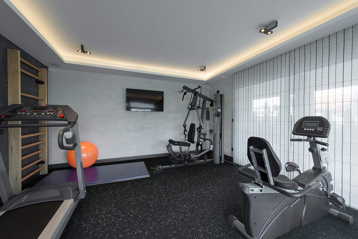 Playsafer Genaflex Rubber Gym Floor Mat, Heavy Duty Commercial Protective Gym Flooring Roll - 8mm Thick (10% Blue, 4' X 10')