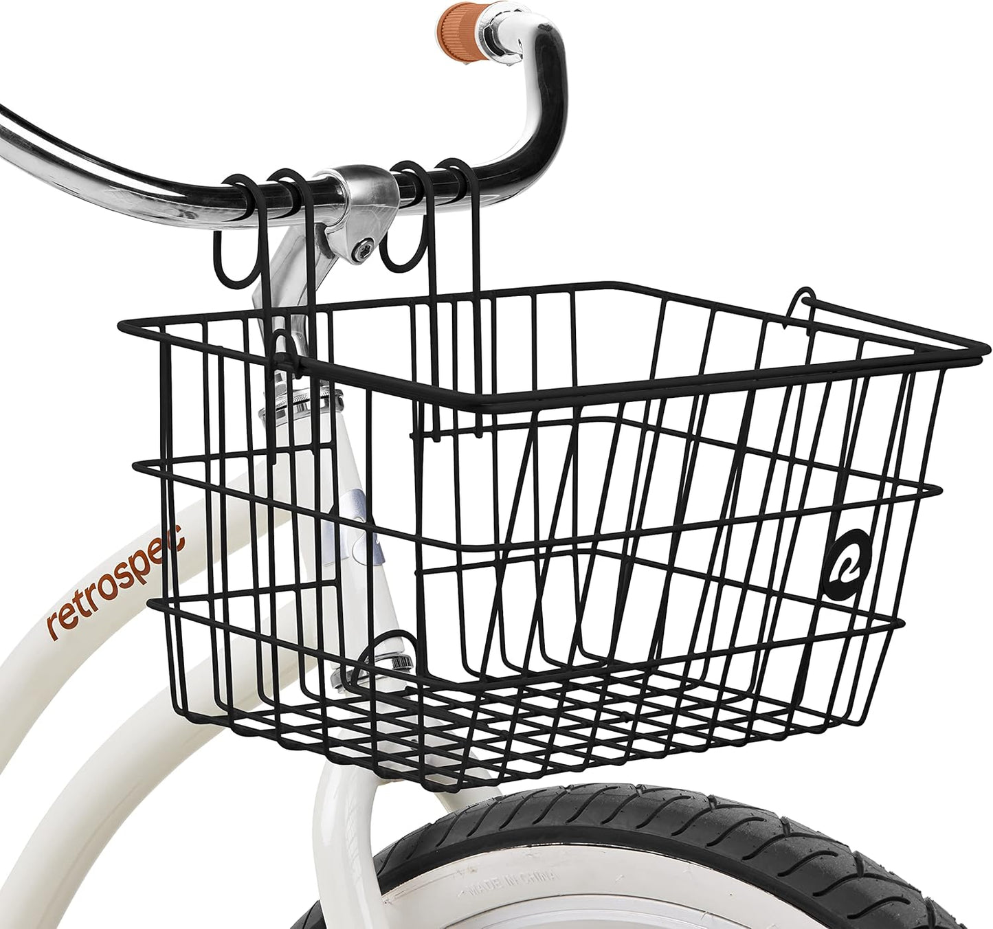 Retrospec Apollo-Lite Lift-Off Bike Basket - Detachable Steel Handlebar Basket with Carrying Handle for Commuting, Shopping & Beach Trips - 14.5in x 9.5in Weather-Resistant Biking Gear