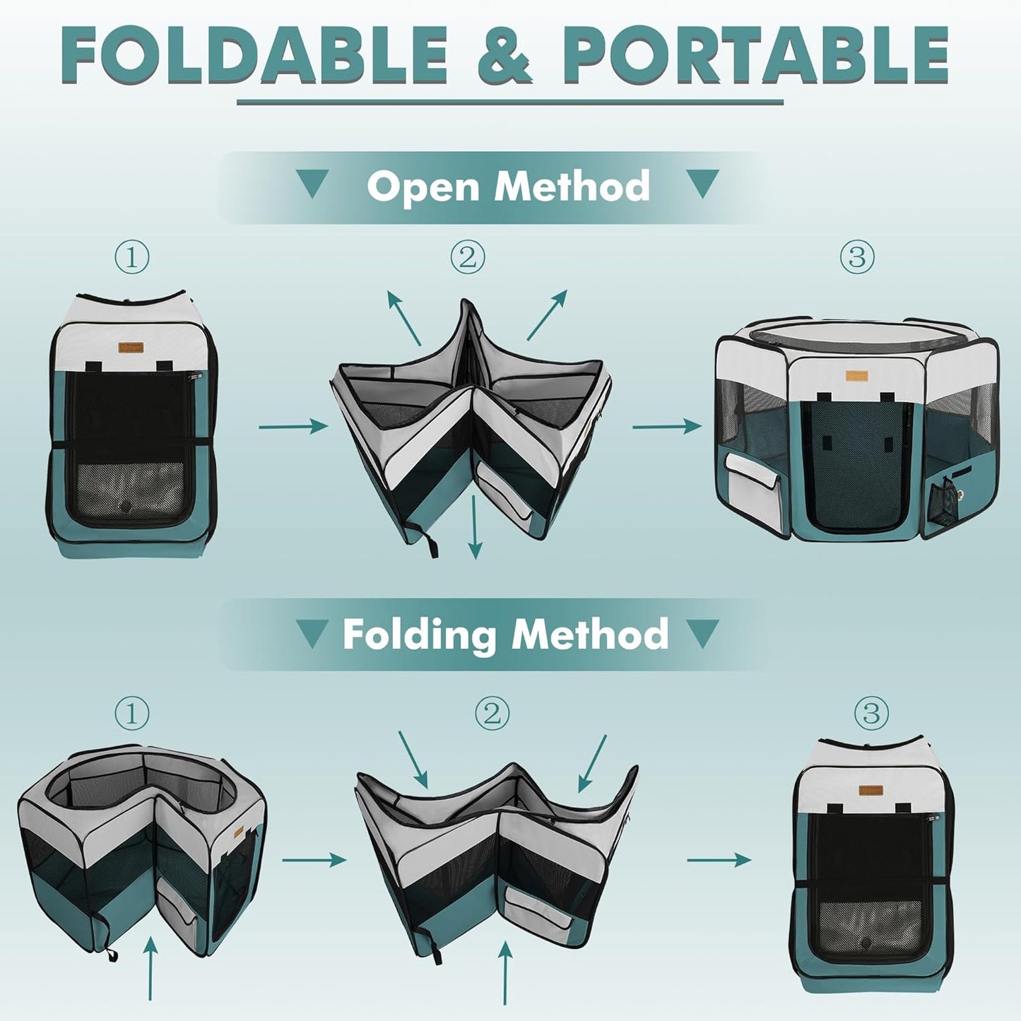 Dog Playpen, Portable Pet Play Pen for Cat, Puppies, Rabbits, Chickens, Foldable Large-Capacity Pet Tent for Indoor/Outdoor Travel Camping (Size XL Without Carry Bag)