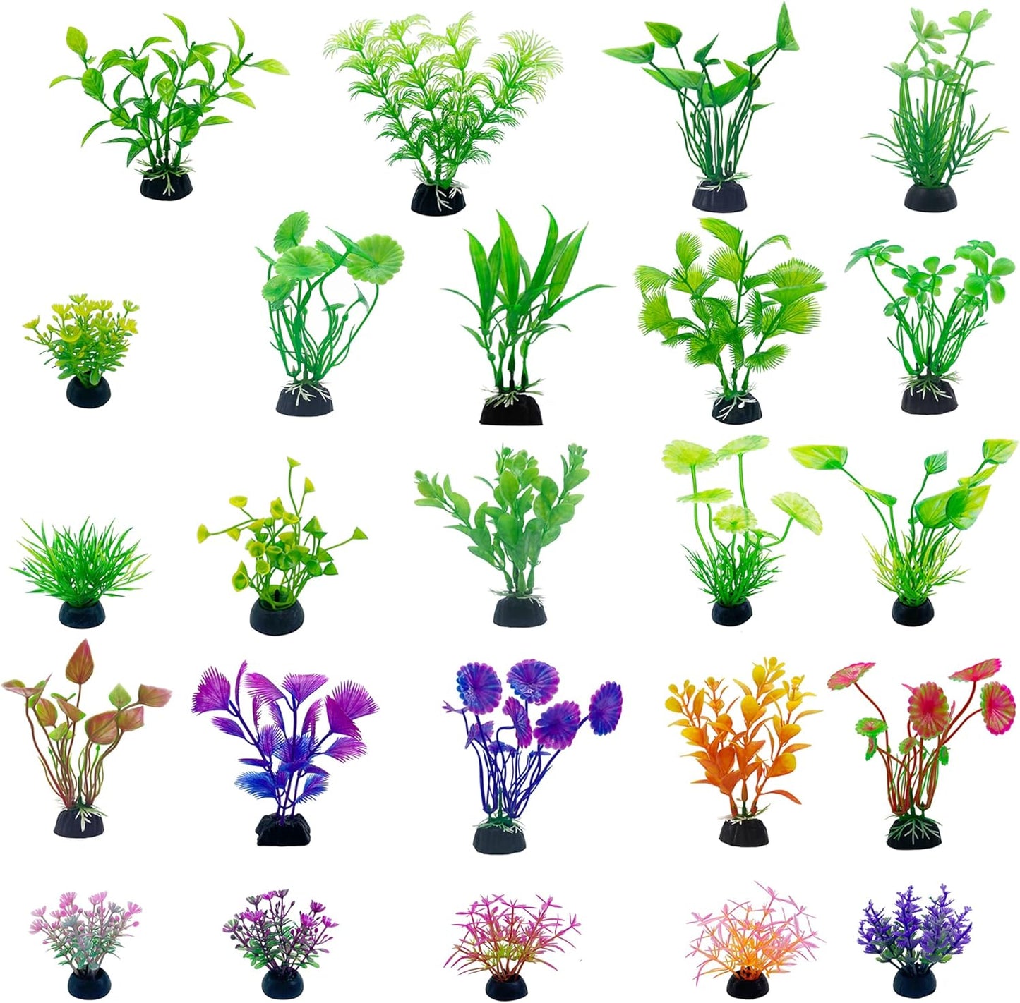 24PCS Plastic Artificial Aquarium Plants, Fake Realistic Plants for Aquarium Fish Tank Vivid