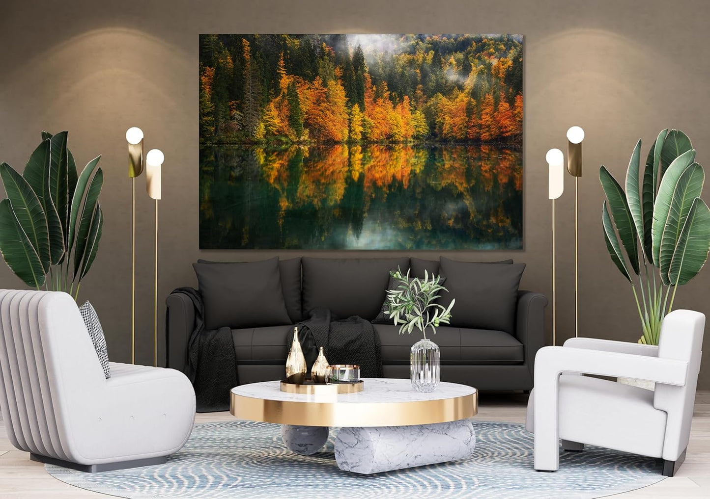 Nature Wall Art Prints - Ocean Forest Mountain Lake Canvas Landscapes - Small to Extra Large Living Room Bedroom Kitchen Bathroom Décor (Autumn by the Lake, 20L" x 30W")