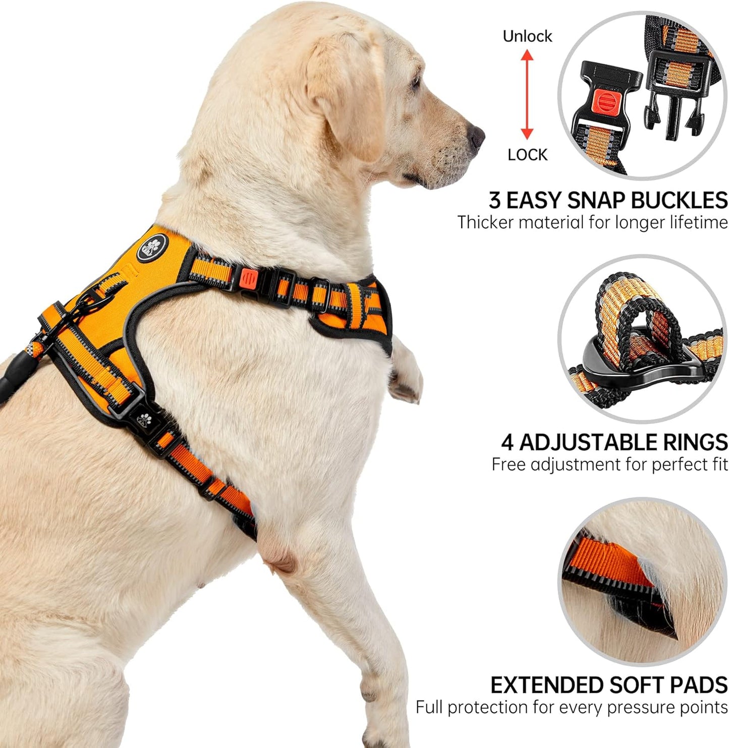 NESTROAD No Pull Dog Harness,Adjustable Oxford Dog Vest Harness with Leash,Reflective No-Choke Pet Harness with Easy Control Soft Handle for Small Medium Dogs(Medium,Orange)