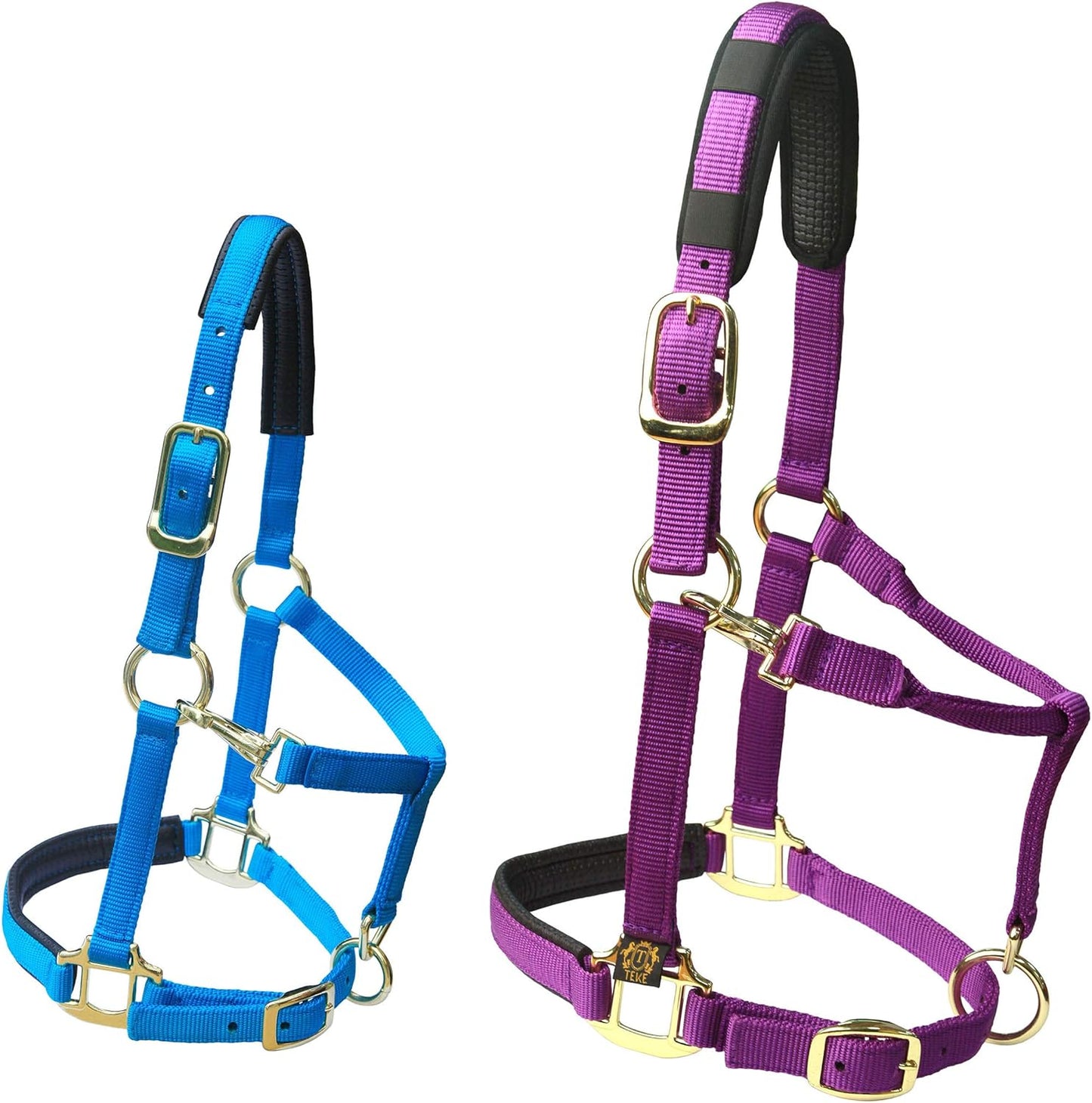 T TEKE Adjustable Horse Halters by Heavy Duty Soft Nylon, Padded with Anti-rubbing Waffle Neoprene on Both Crown & Nose