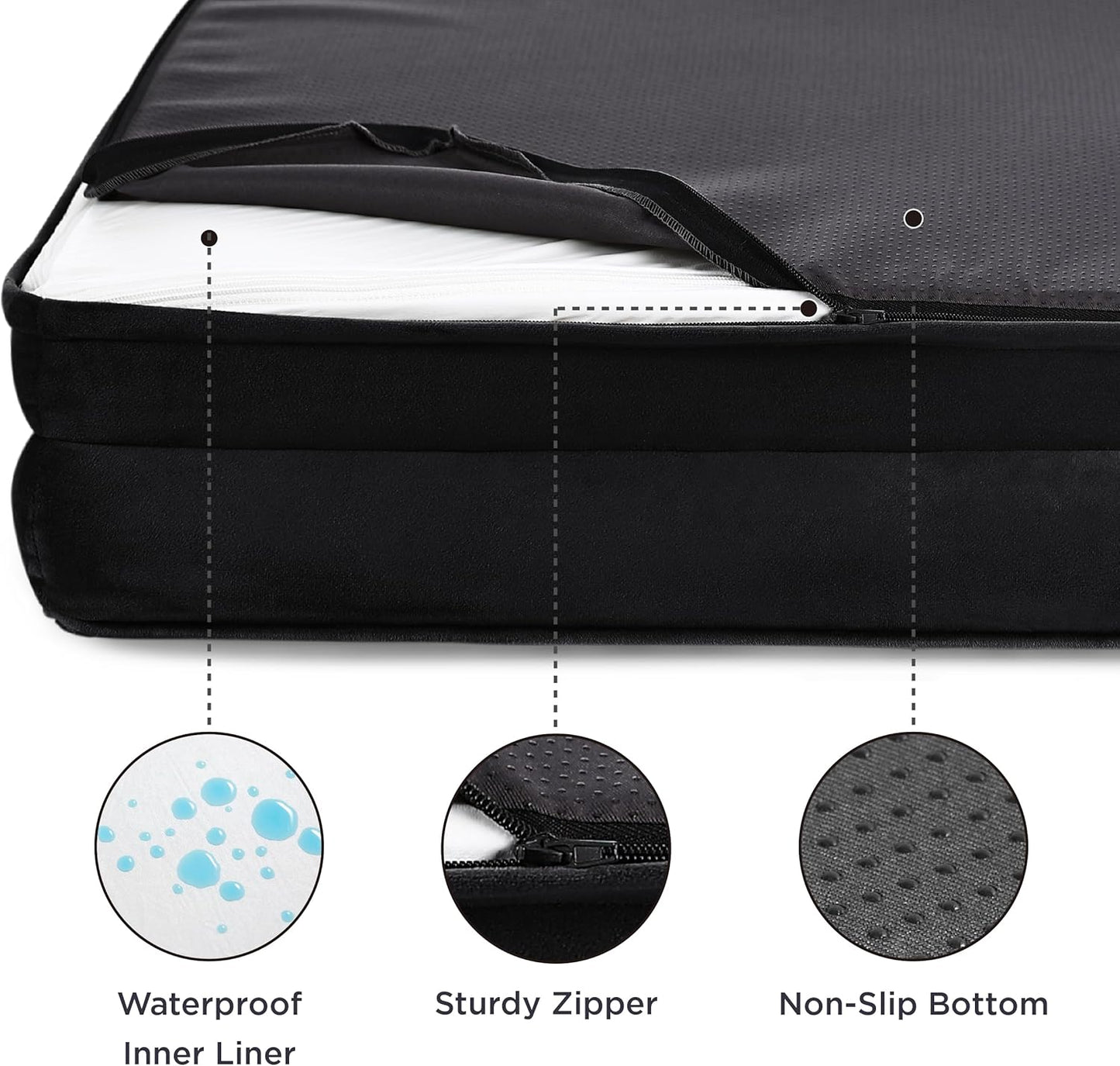 Bedsure L Plus Orthopedic Dog Bed for Large Dogs - Washable Dog Cat Bed Waterproof, L Plus Big Comfort Dogs Couch Sofa with Washable Removable Cover, Pet Bed with Nonskid Bottom, Black, 38"