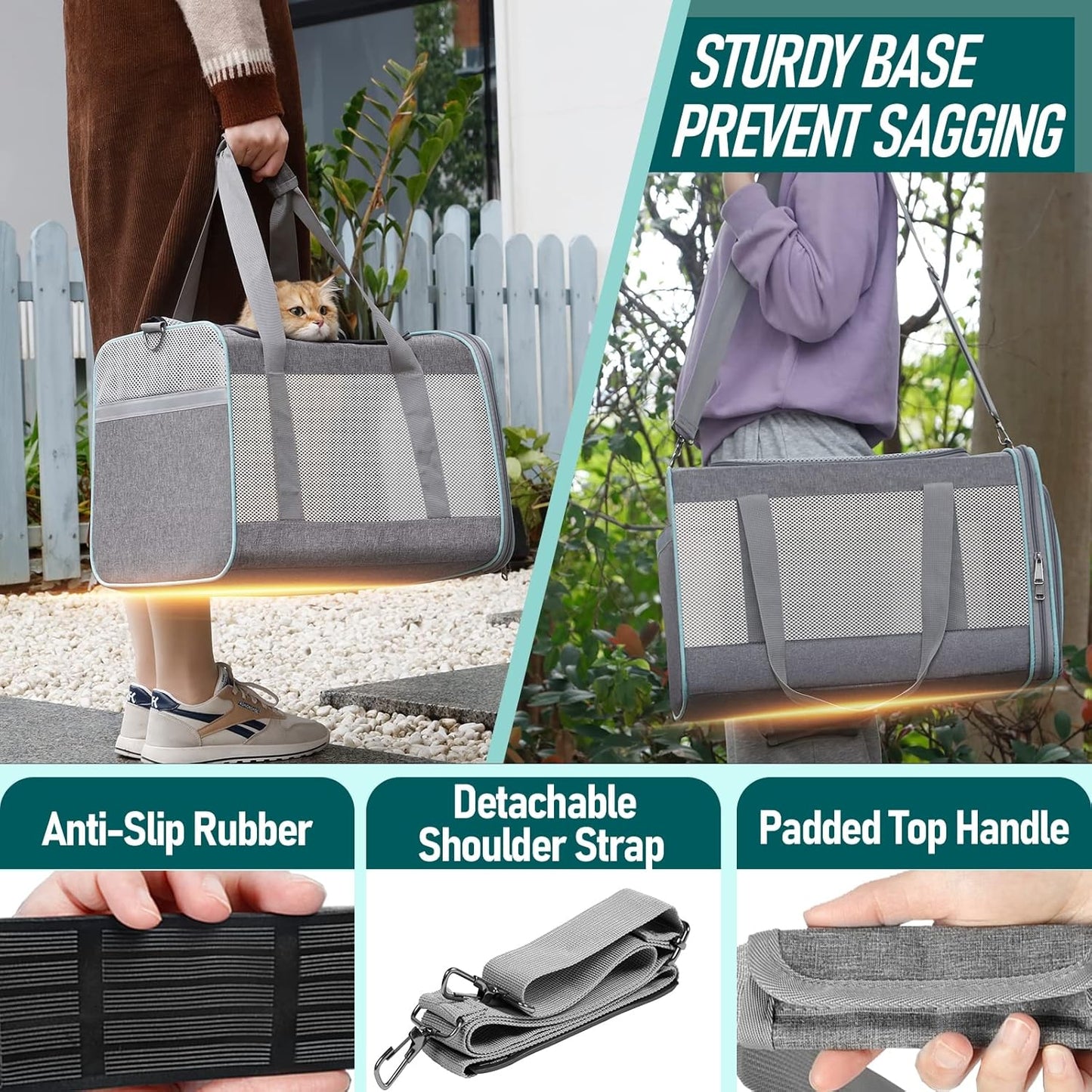 Pet Carrier for Large Cats 20 lbs+ / Soft Sided Small Dog Travel Carriers Top Load/Collapsible Carrier Bag for Big Cat / 2 Kittens Sturdy Transport Carriers Long Trips/Medium Cats 15 pounds