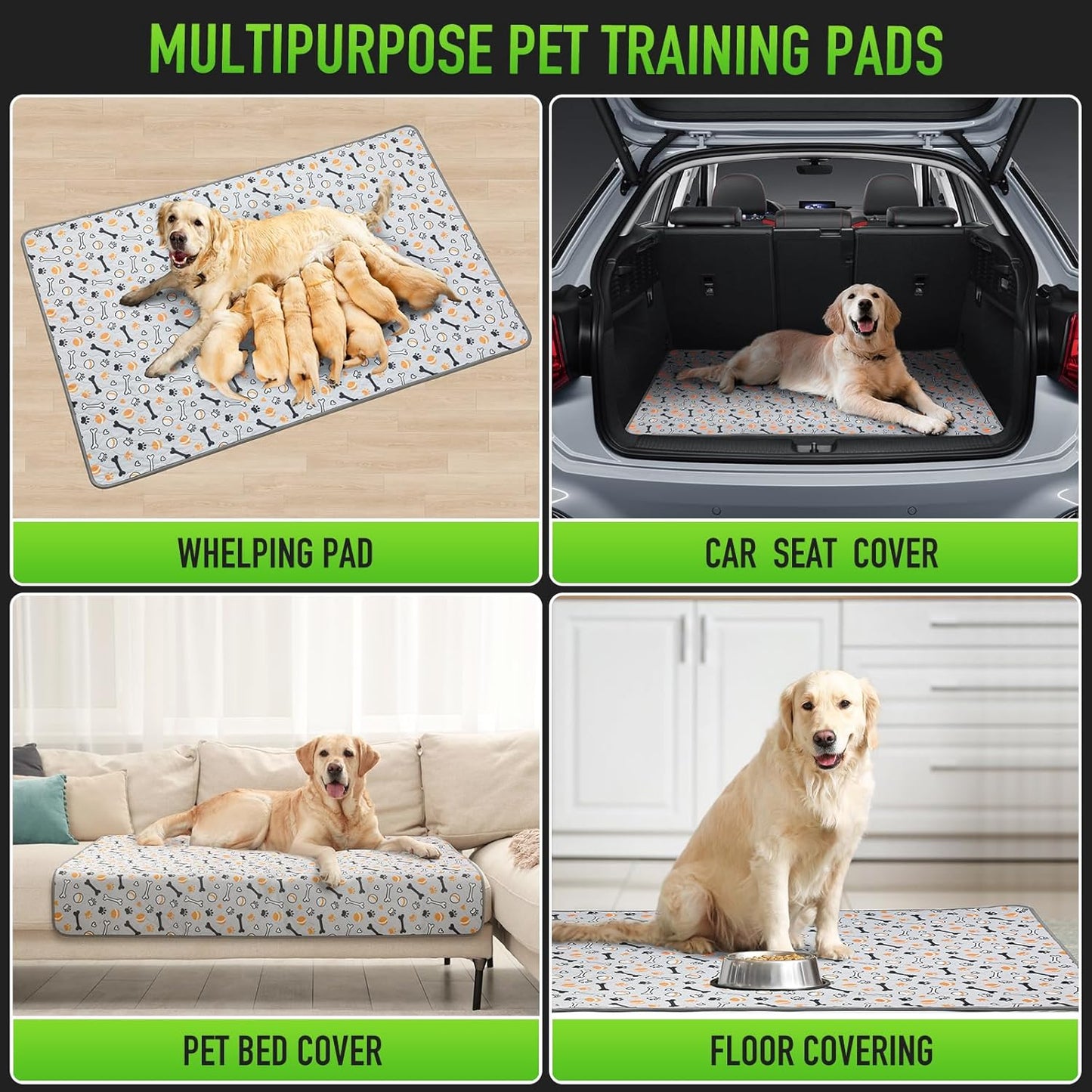 Hompet Washable Pee Pads for Dogs, 28"x19", 2-Pack Thick Heavy Absorbency Reusable Pee Pads Prevent Leakage Non-Slip, Pet Training Pads for Puppy Playpen, Crate, Potty, Floor, Bed, Sofa