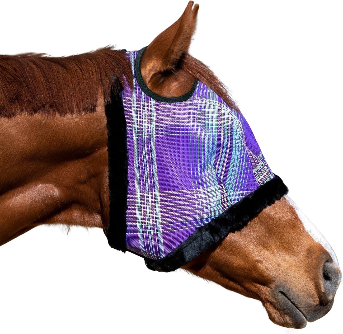 Kensington UV Fly Mask with Fleece Trim - Protective Mask with Dual Ear Opening & Forelock Freedom - Medium, Lavender Mint