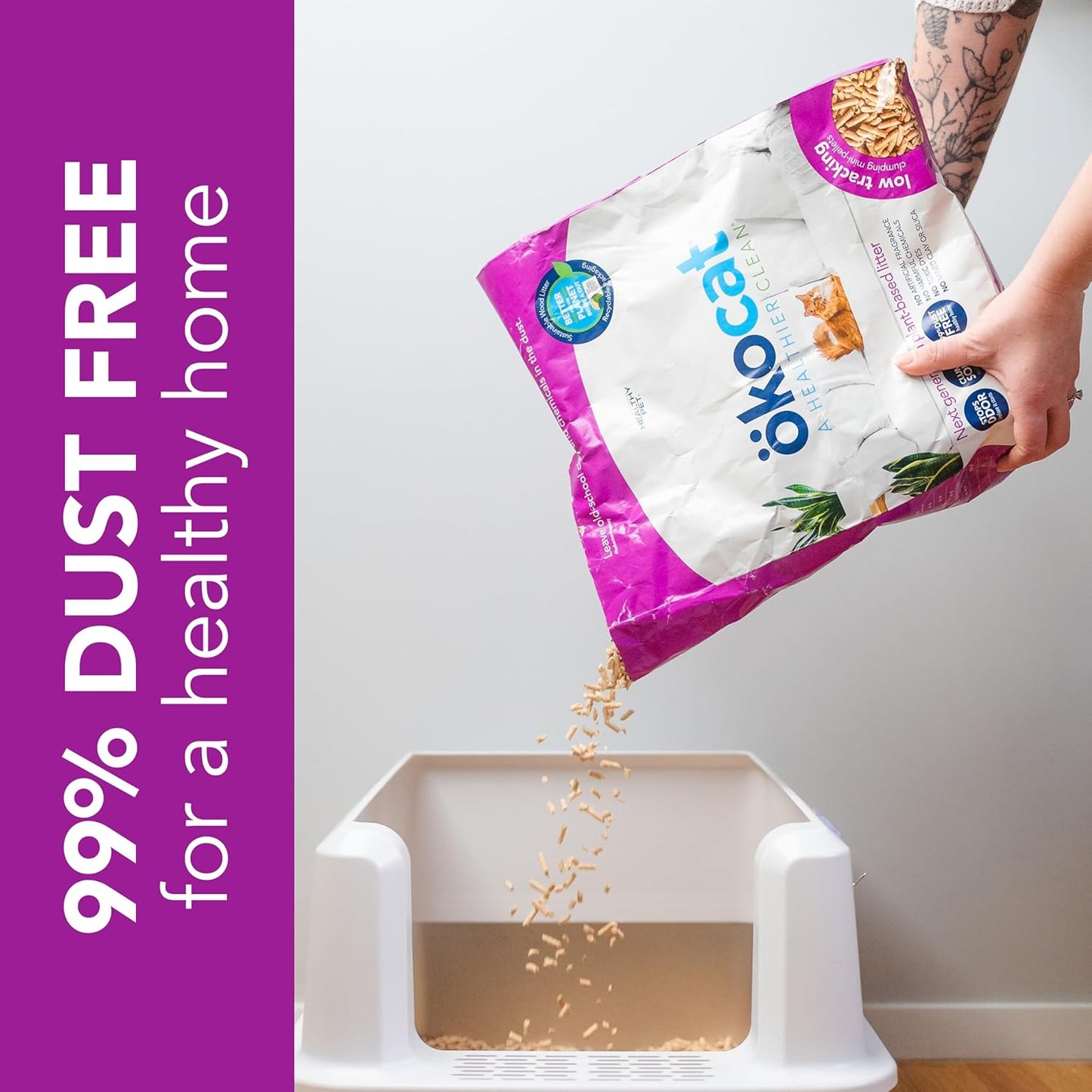 ökocat Less Mess Low Tracking Wood Clumping Cat Litter Mini- Pellets, Unscented, 18.6 pounds - Natural Ingredients, Stops Odor, Clumps Solid, 99% Dust Free, Great for Long-Hair Breeds