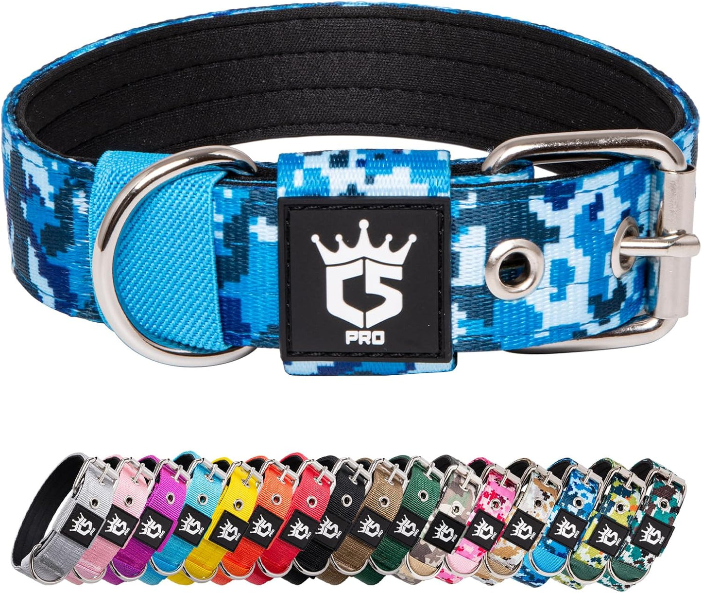 TSPRO Tactical Dog Collar 1.25 Inch Wide Thick Dog Collars with Heavy Duty Metal Buckle, Durable, Strong, Adjustable for Small Dogs (Camo Blue S)