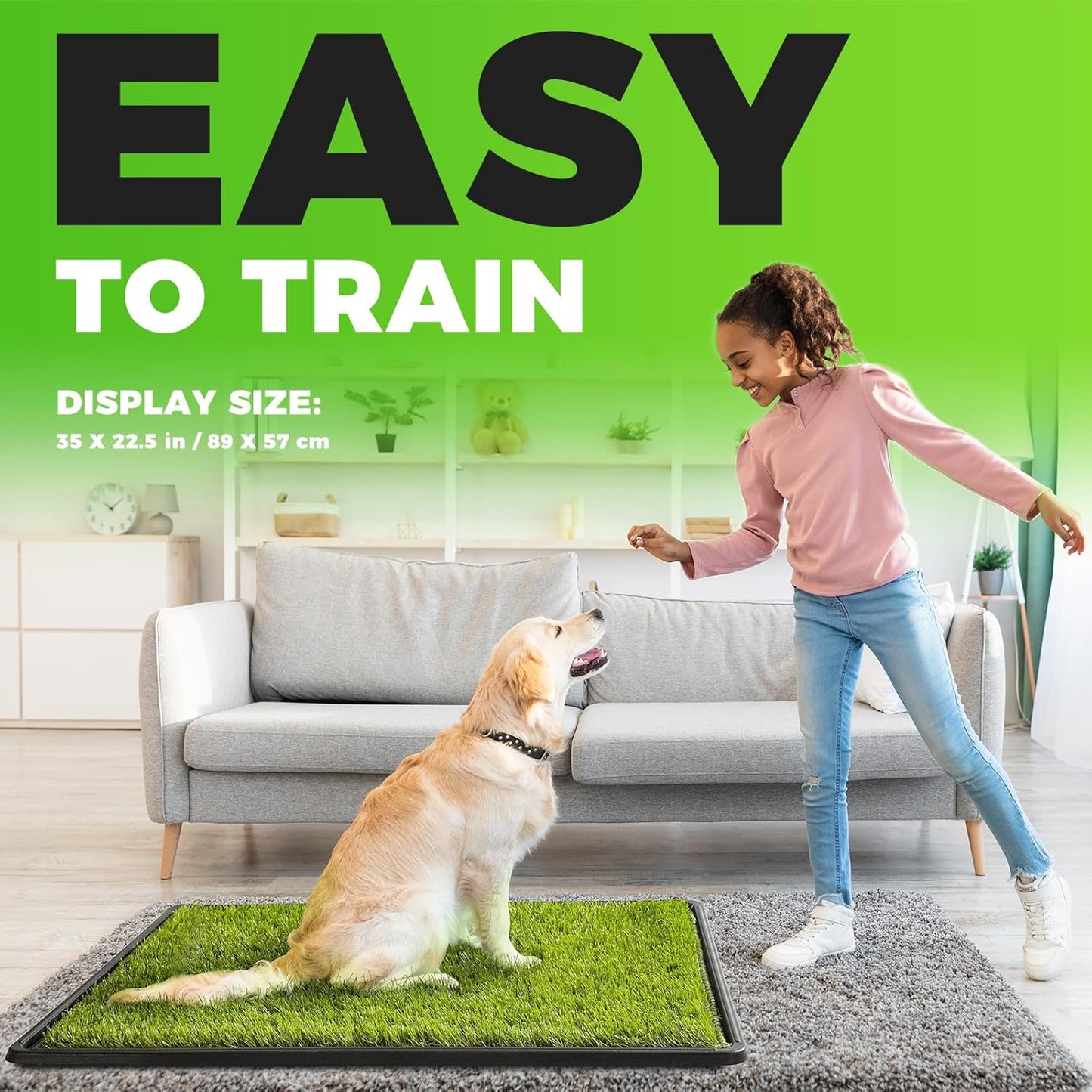 Hompet Dog Grass Pad with Tray Large, 35"x22.5", 2 Reusable Artificial Turf for Dogs Potty, Waterproof Non-Slip Washable Pee Pads, Quickly Absorbency Portable Dog Litter Box for Indoor/Outdoor Use