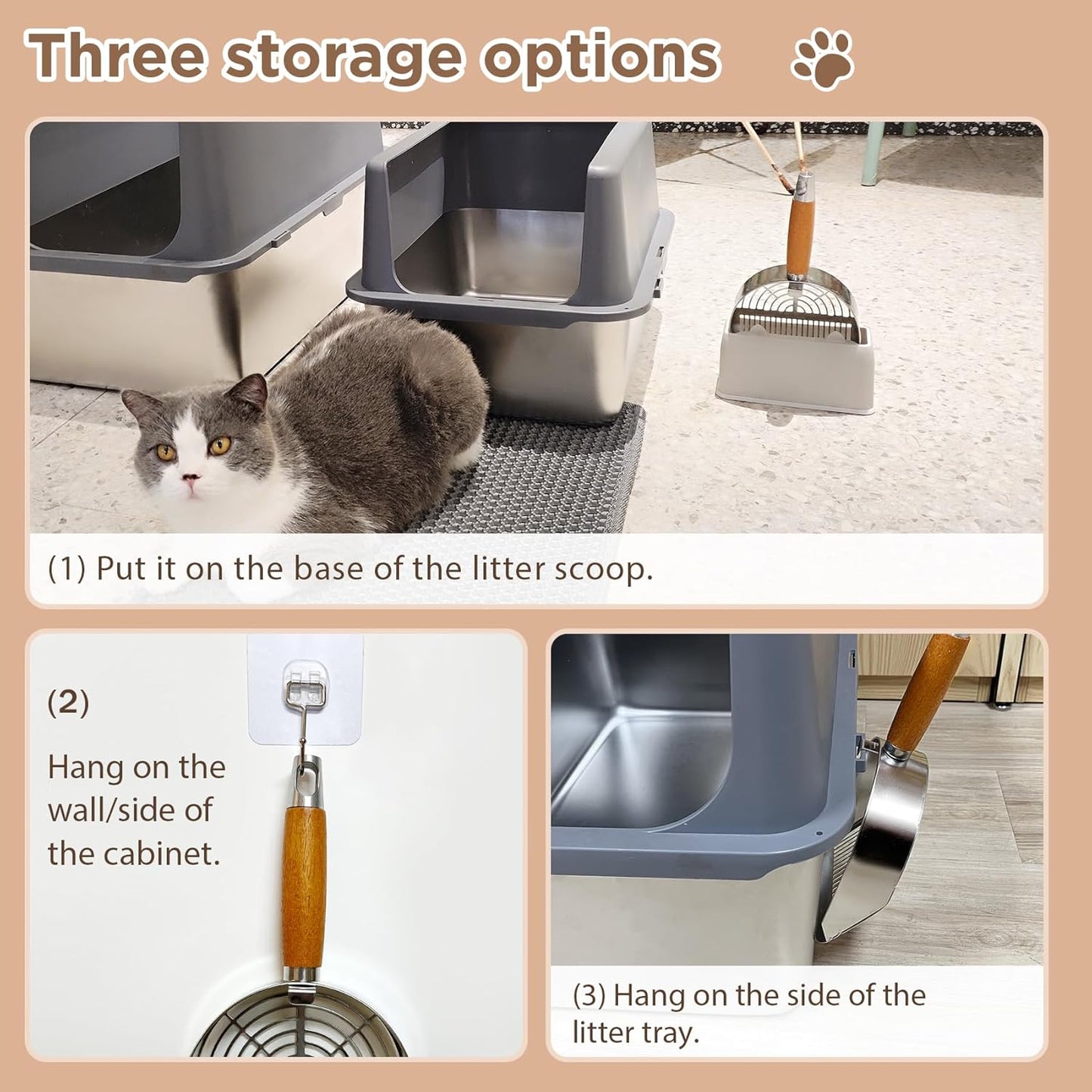 Cat Litter Scoop, Litter Scooper, Metal Cat Litter Scoop, Stainless Steel Cat Litter Scoop, Kitten Pooper Lifter, Kitty Metal Scooper with Holder for Cat Litter Box Strip Holes Easy Cleaning