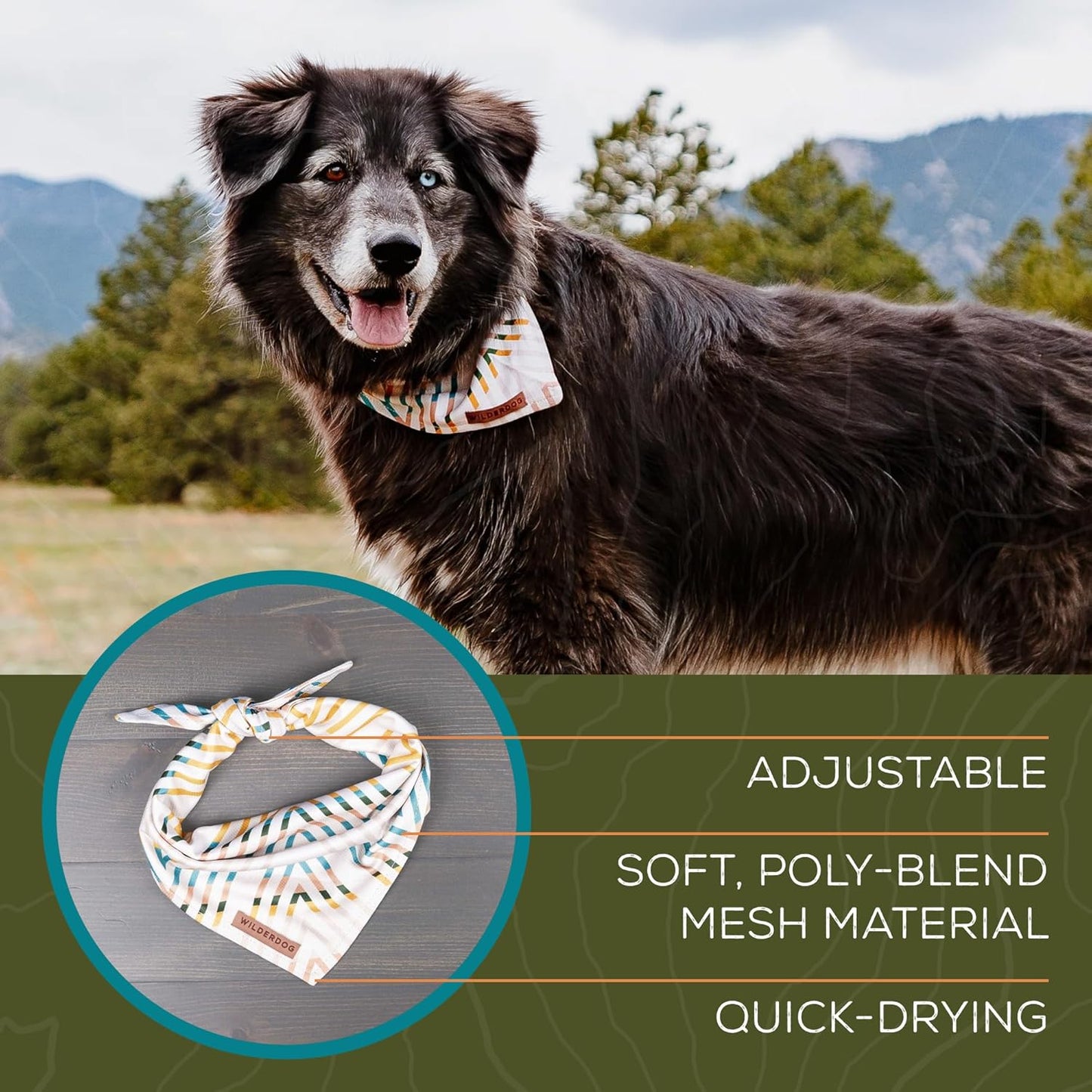 Wilderdog Dog Bandana with Lightweight Quick Drying Poly-Blend Mesh Material in Gone Fishing