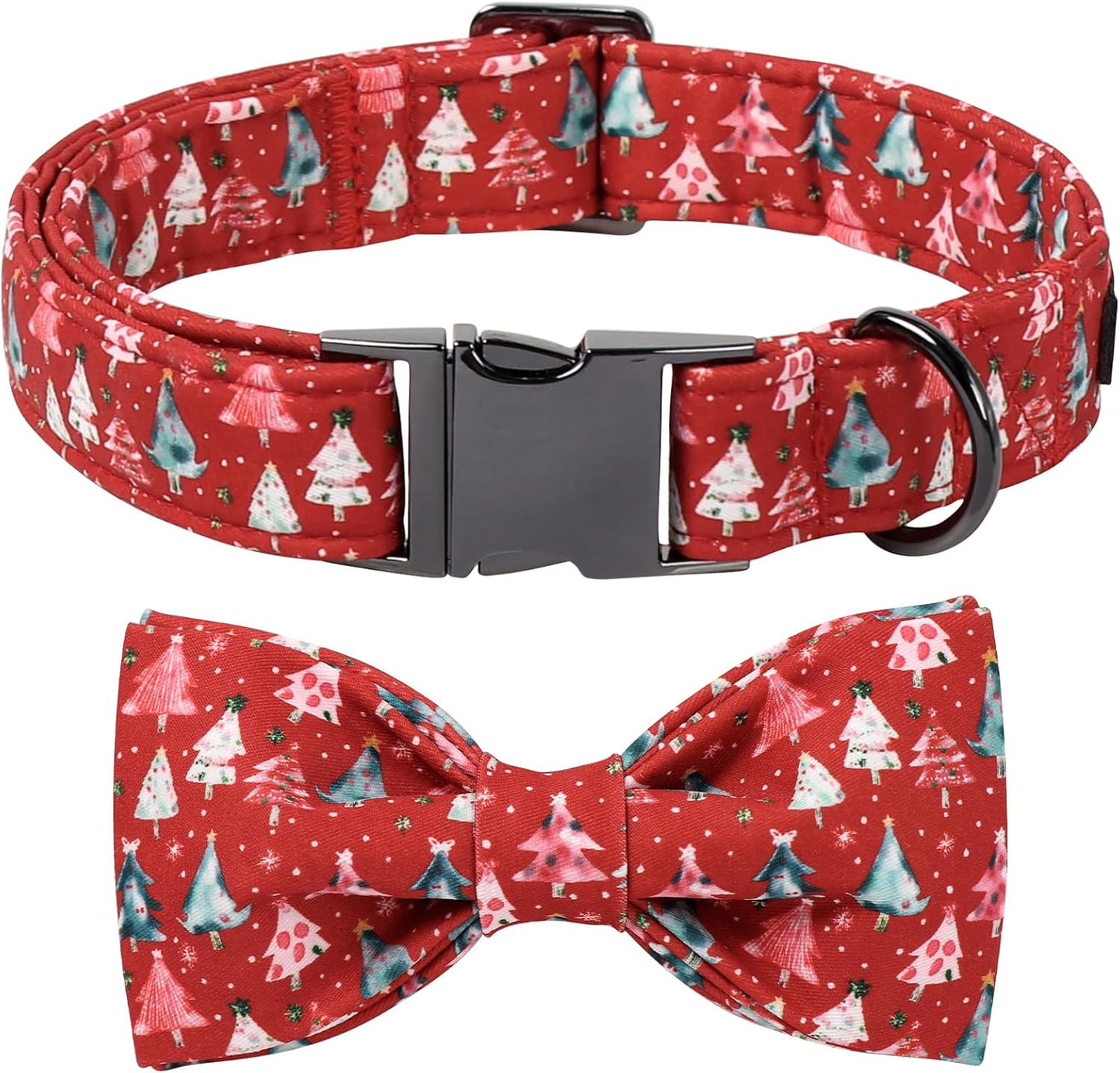 Lionet Paws Christmas Dog Collar with Bow tie,Cute Christmas Tree Red Dog Collar Bow Tie for Dogs Female, Medium, Neck 13.5-22 inches