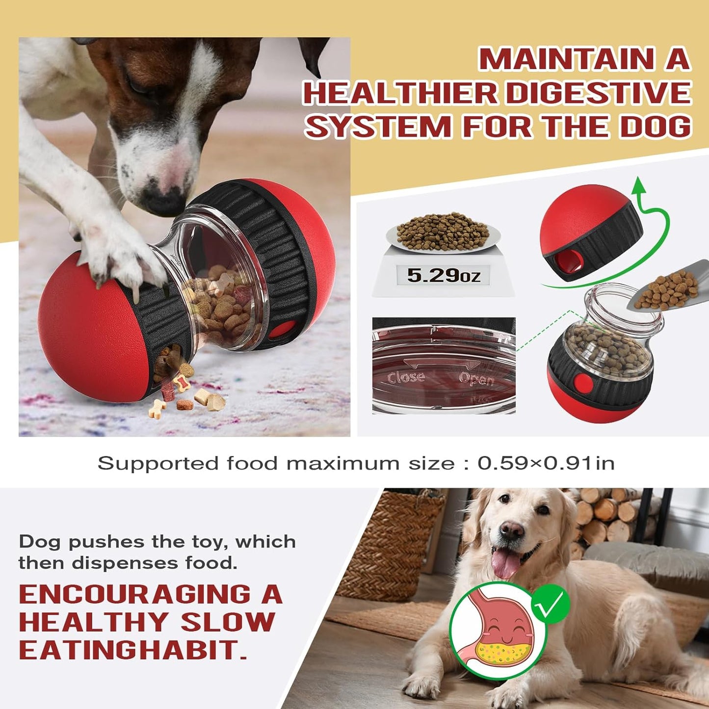 Dog Food Puzzle Toy Adjustable Treat Dispensing Food Dispenser Slow Feeder Bowls Puppy Enrichment Toy Ball Dog Interactive Chase Training Toys for Small Medium Large Dogs
