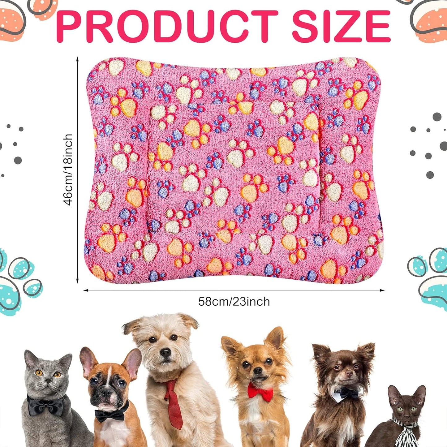 4 Pack Ultra Soft Dog Cat Bed Mat with Cute Prints Reversible Fleece Dog Crate Kennel Pad Cozy Washable Thickened Hamster Guinea Pig Pet Bed Mat for Small Animals(23 x 18 Inches,Vivid Color)
