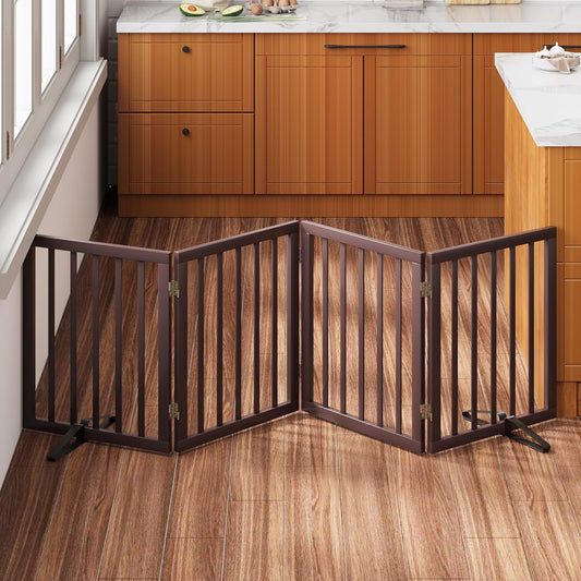 Freestanding Dog Gate Folding Brown Dog Gates for The House Doorways Stairs Pet Gates for Dogs, Doogie Puppy Fence Gate