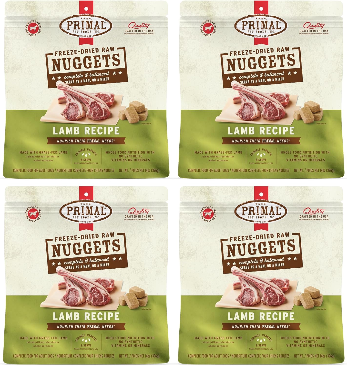 Primal Freeze Dried Raw Dog Food Nuggets, Lamb, Complete & Balanced Meal, Also Use as Topper or Treat, Premium, Healthy, Grain Free, High Protein Raw Dog Food, 14 oz (Pack of 4)