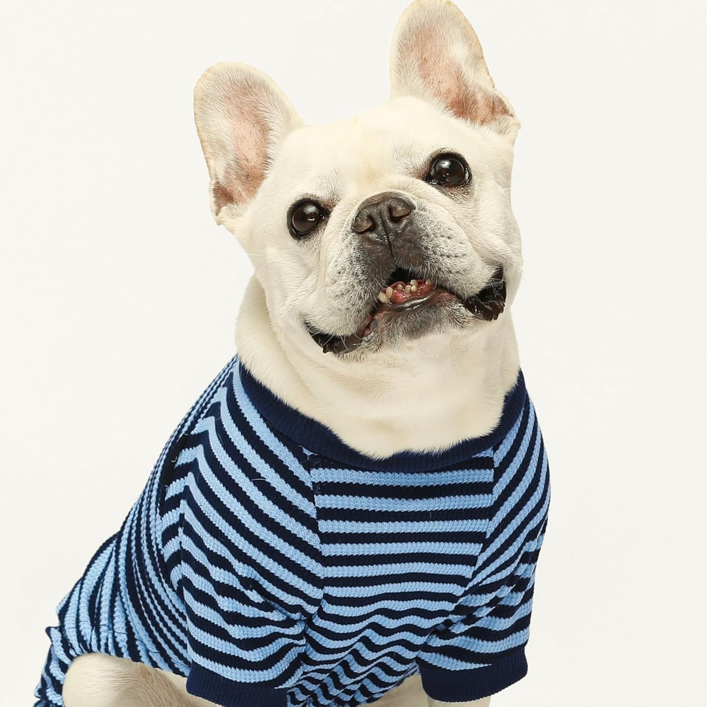Fitwarm Blue and White Striped Dog Pajamas, Waffle Dog Clothes for Small Dogs Girl Boy, Puppy Onesie with Feet, Pet Cat Outfit, XXL