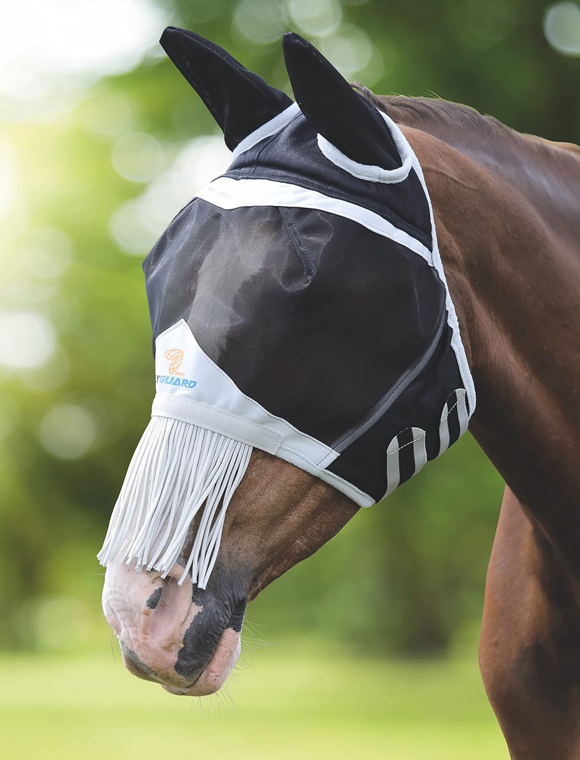 Shires Fine Mesh Horse Fly Mask with Ears & Nose Fringe UV Protection Extra Full, Black