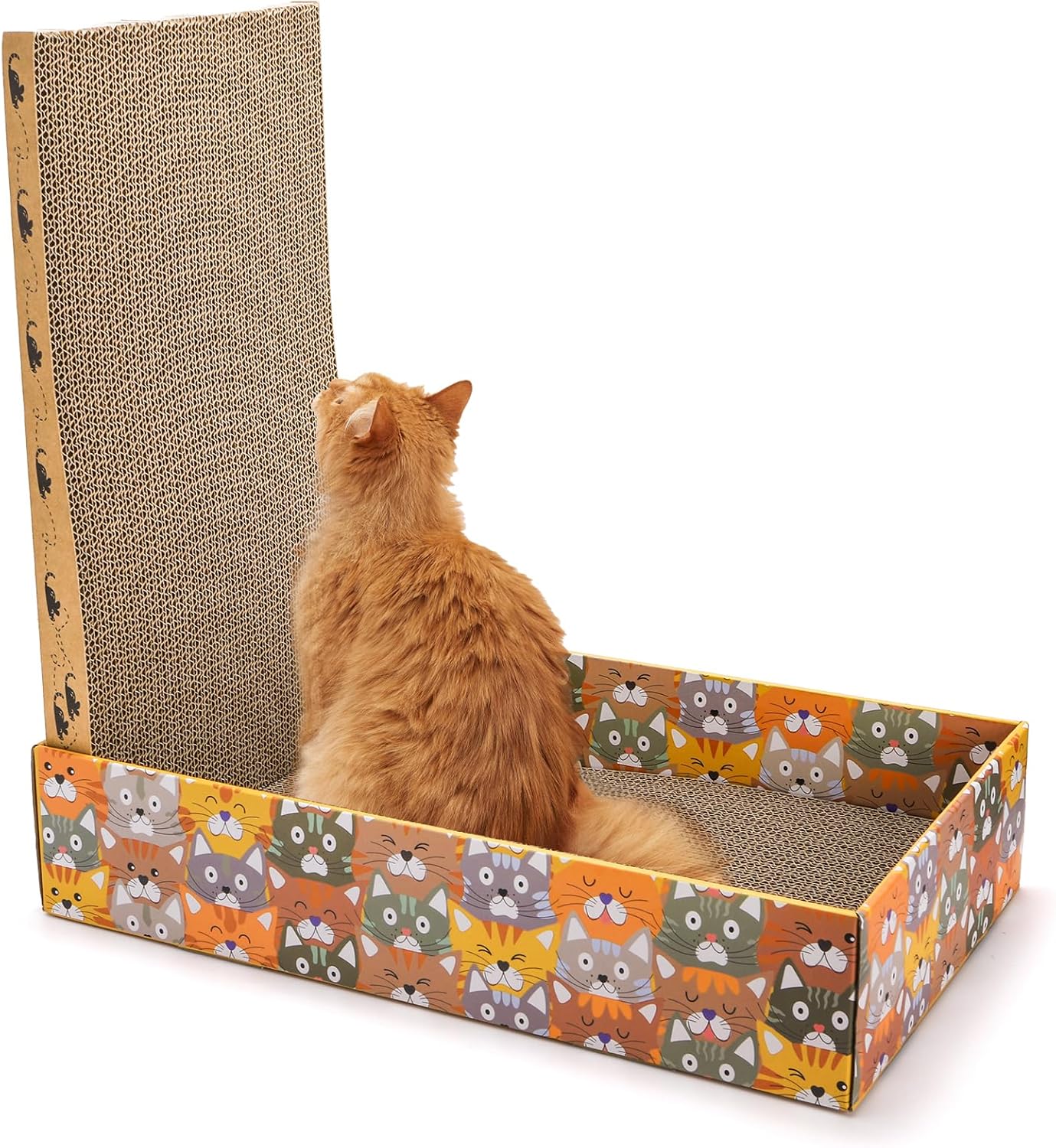 Set of 2 Cardboard Cat Scratchers, 6 Pcs Corrugated Cat Scratch Pad with 2 Boxes, Cute Reversible Kitty Sofa Bed, Refillable Wave Shaped Lounge, Interactive Kitten Toy for Indoor Cats