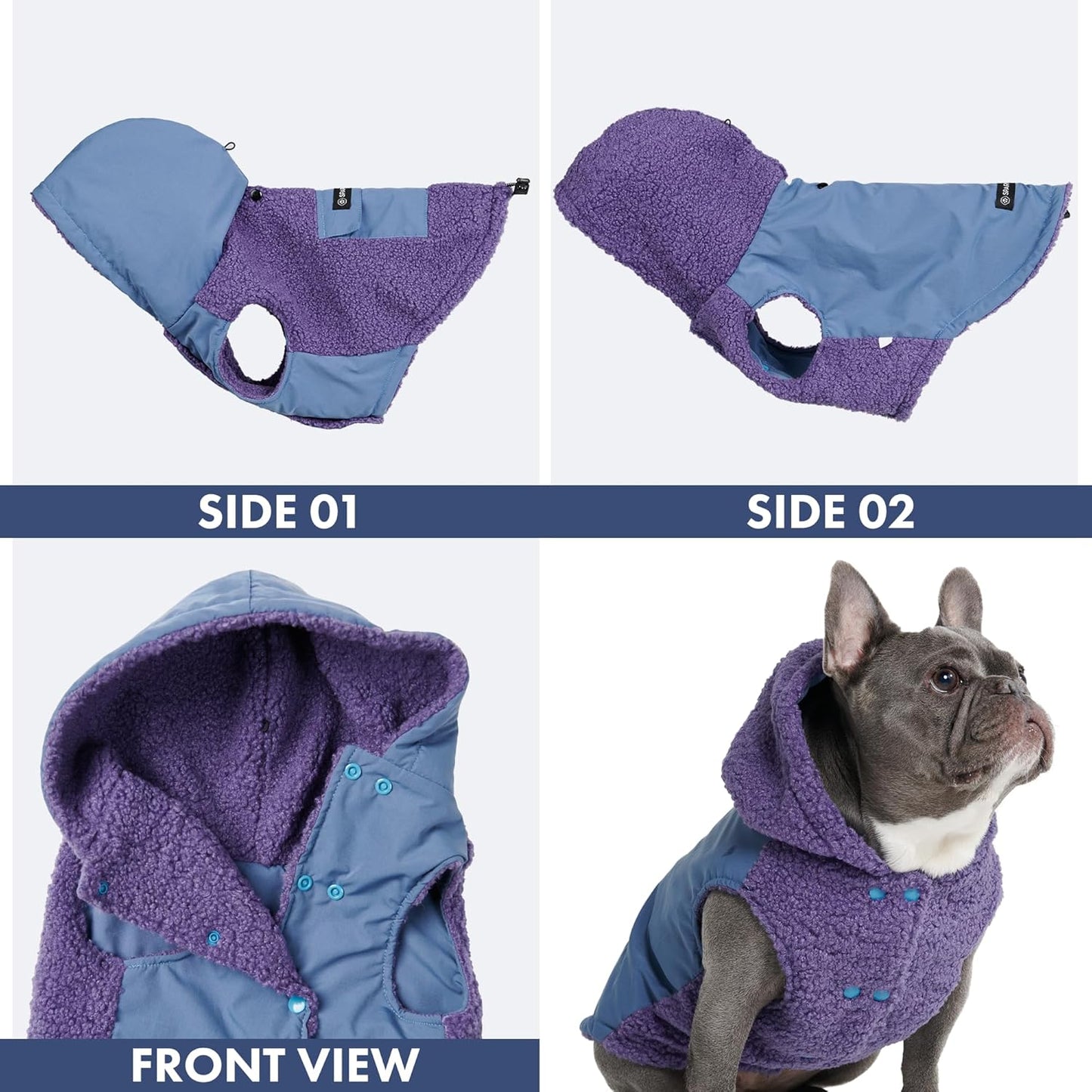 Spark Paws Reversible Dog Sweater, Sherpa Jacket Vest with Warm Fleece Lining, Warm Coat for Winter, Suitable for Small Medium, Large, XL XXL Dogs - Purple and Navy Blue - 2XL