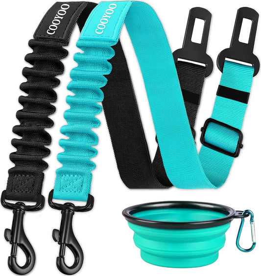 COOYOO Dog Seat Belt,3 Piece Set Retractable Dog Car Harness Adjustable for Vehicle Nylon Pet Safety Heavy Duty & Elastic