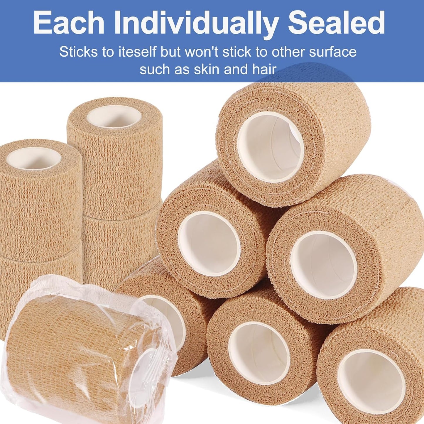 LDIWEE 24 Pack Self Adhesive Bandage Wrap, 2" X 5 Yards Cohesive Bandage Wrap Medical Tape Elastic Vet Wrap Grip Tape for First Aid, Sports, Ankle, Wrist Sprains, Dog