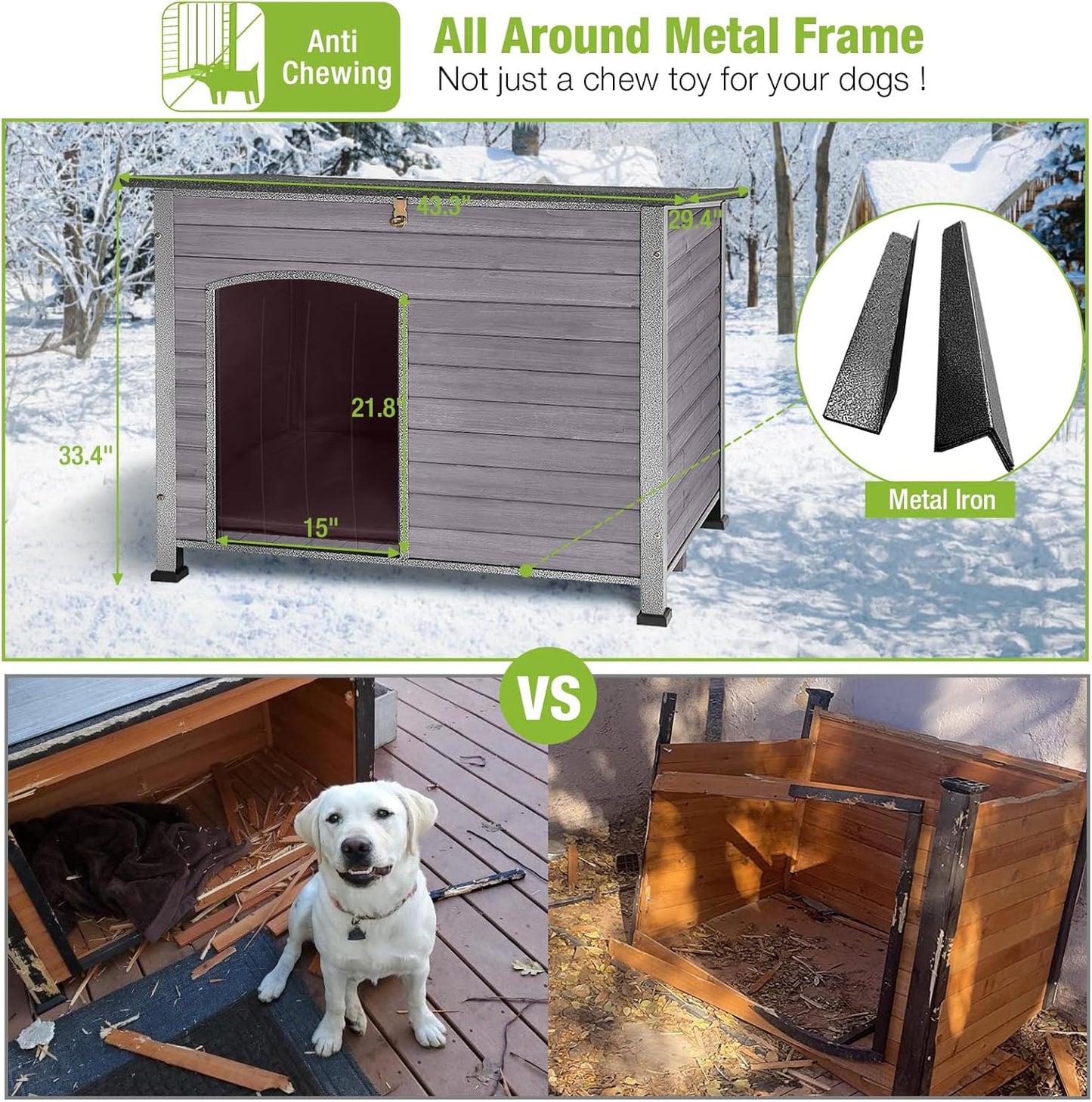 GUTINNEEN Dog House Insulated Outdoor Dog Kennel with Liner for Winter Large