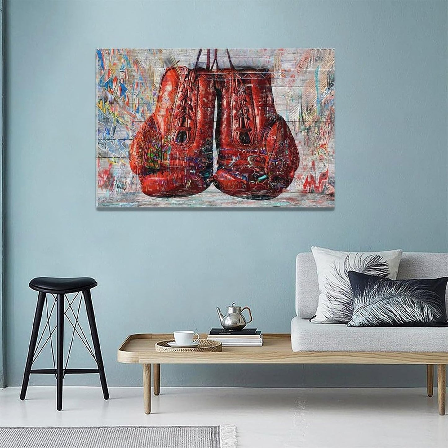 Quorin Banksy Graffiti Boxing Wall Art Red Boxing Gloves Pictures Gym Sport Wall Decor Canvas Print Painting Artwork for Gym Living Room Bedroom 16"x24"