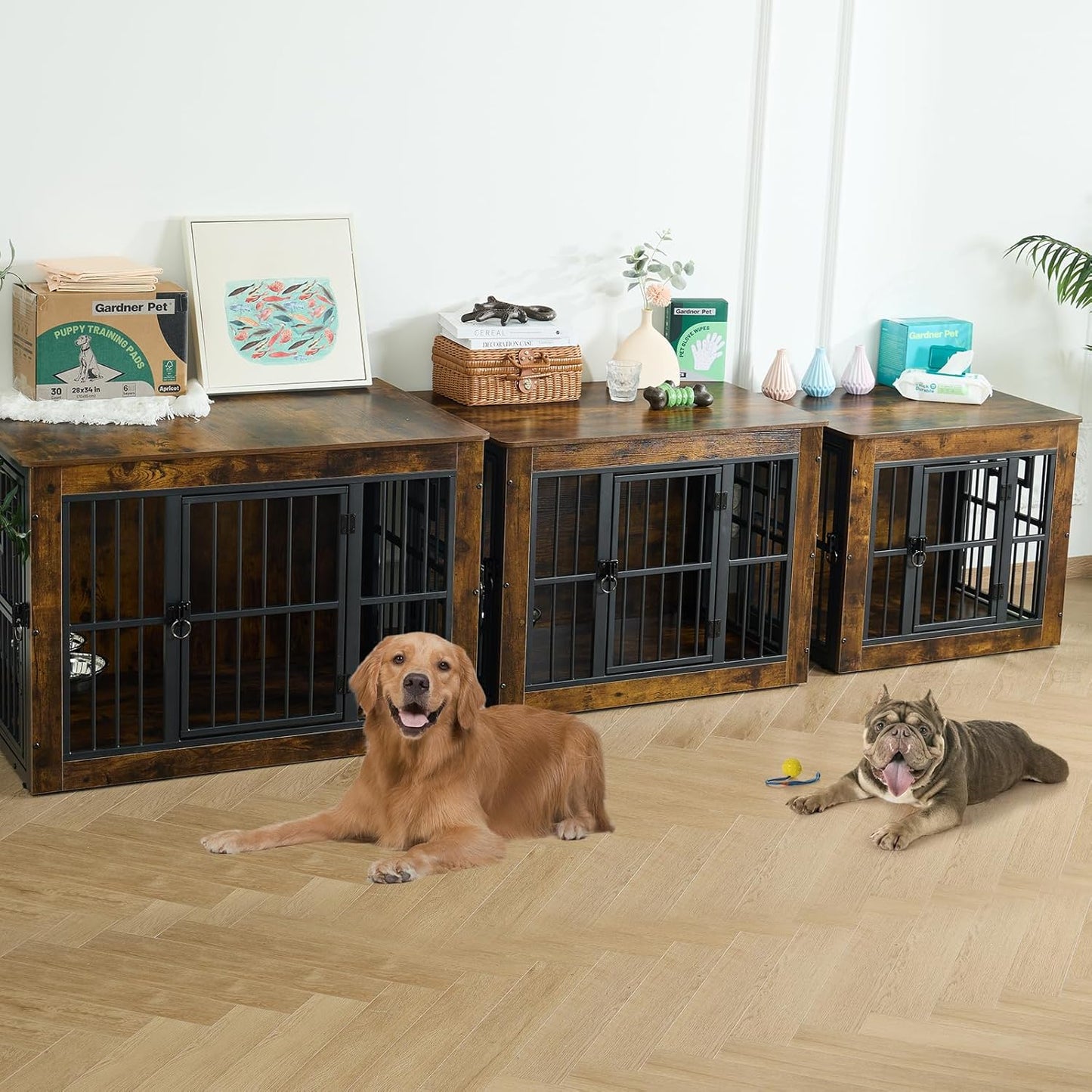 Gardner Pet Dog Crate Furniture for Small Dogs, 27.2 Inch Dog Kennel Indoor, Wooden Dog Cage End Table, Heavy Duty Dog Crate, Rustic Brown