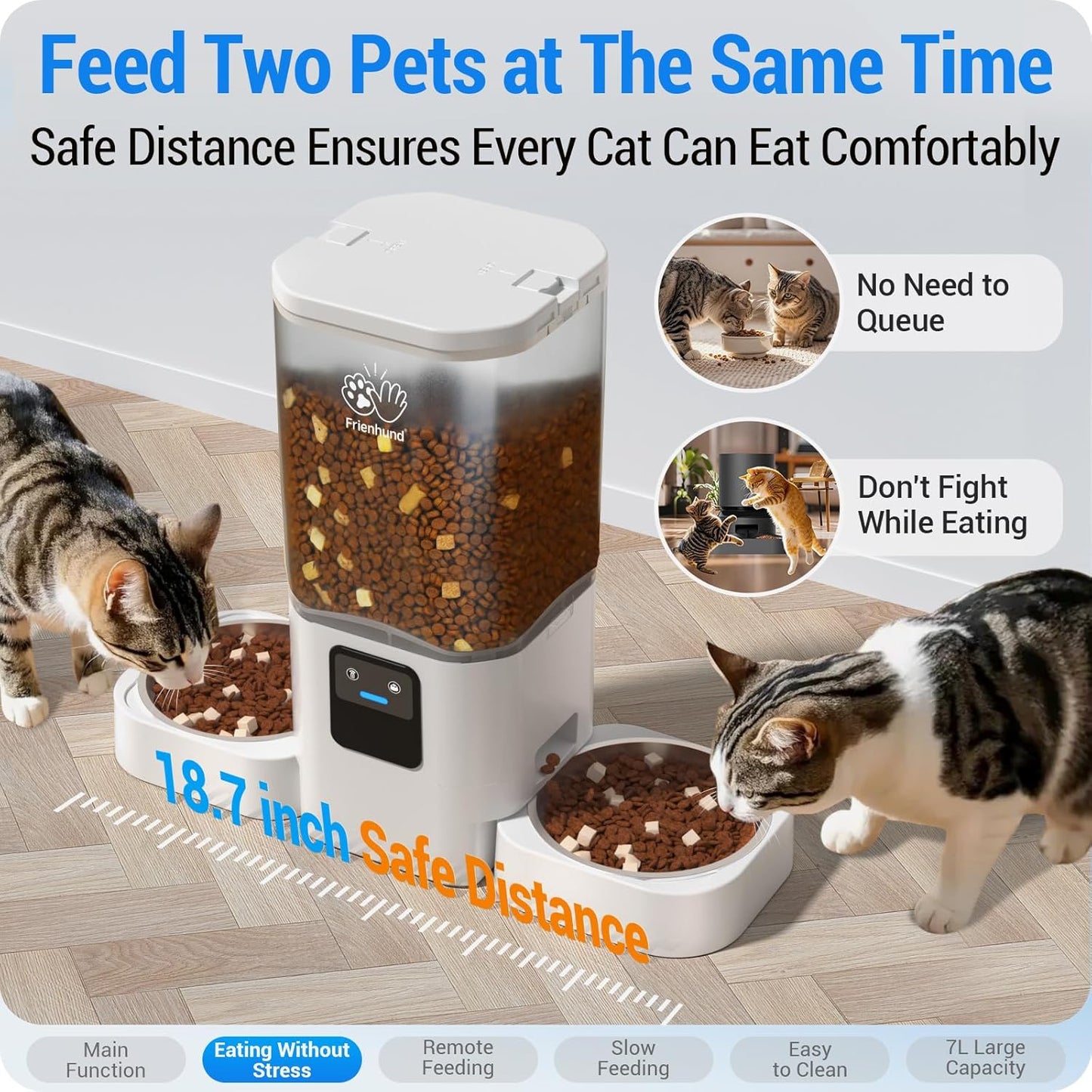 Automatic Cat Feeders 2 Cat with Slow Feed: Dual Automatic Dog Feeder with 5G WiFi, cat Food Dispenser with Alexa for Multiple Pets, Detachable for Easy Clean - 29 Cup（7L Large Capacity）