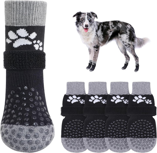 SCENEREAL Anti Slip Dog Sock to Prevent Licking Paws for Hardwood Floors, Boots & Paw Protector Shoes for Hot/Cold Pavement with Grippers, Double Sides Grips for Small Medium Large Senior Dogs, M