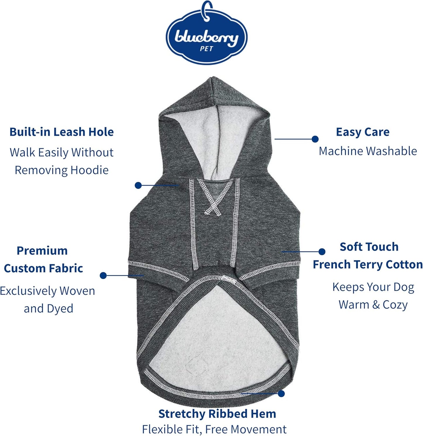 Blueberry Pet Essentials Dog Hoodie – 26 inch, Cotton‑Blend Sweatshirt with Hood, Charcoal Grey, Machine‑Washable Small‑Dog Jersey