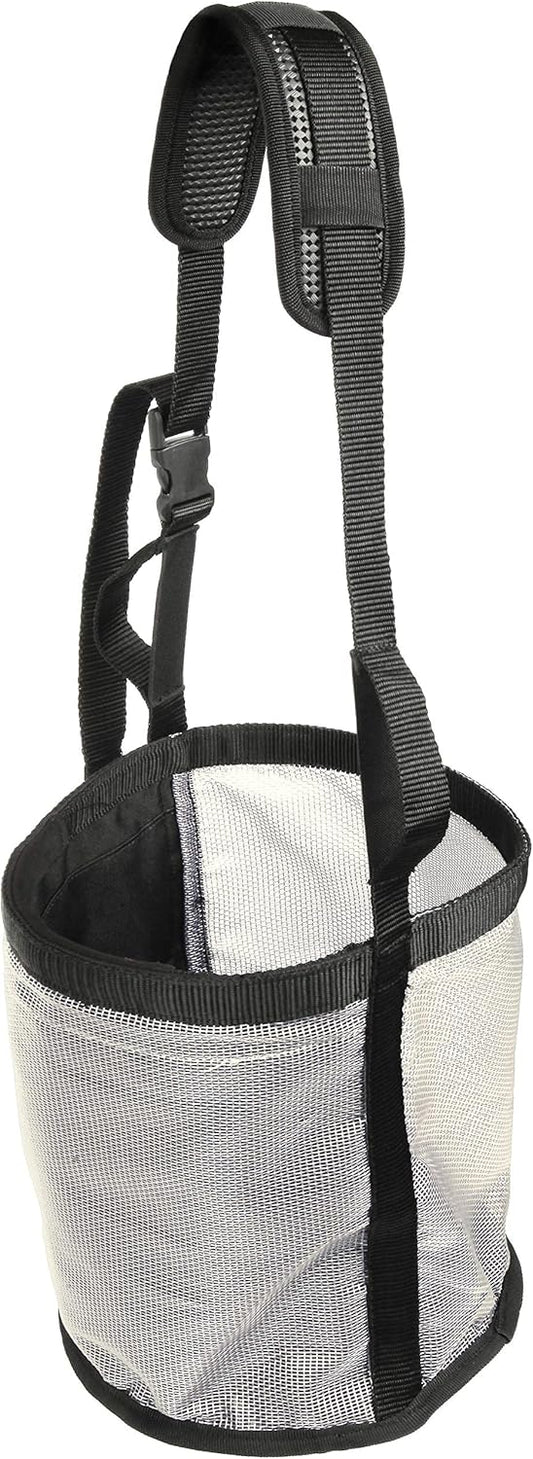 Majestic Ally Horse Feed Bag, Heavy Duty Nylon Mesh Grain Feed Bag, Adjustable Strap with Durable Snap and Elastic Straps, Comfort Neck Pad and Nose Pad- Large (Draft, Beige)