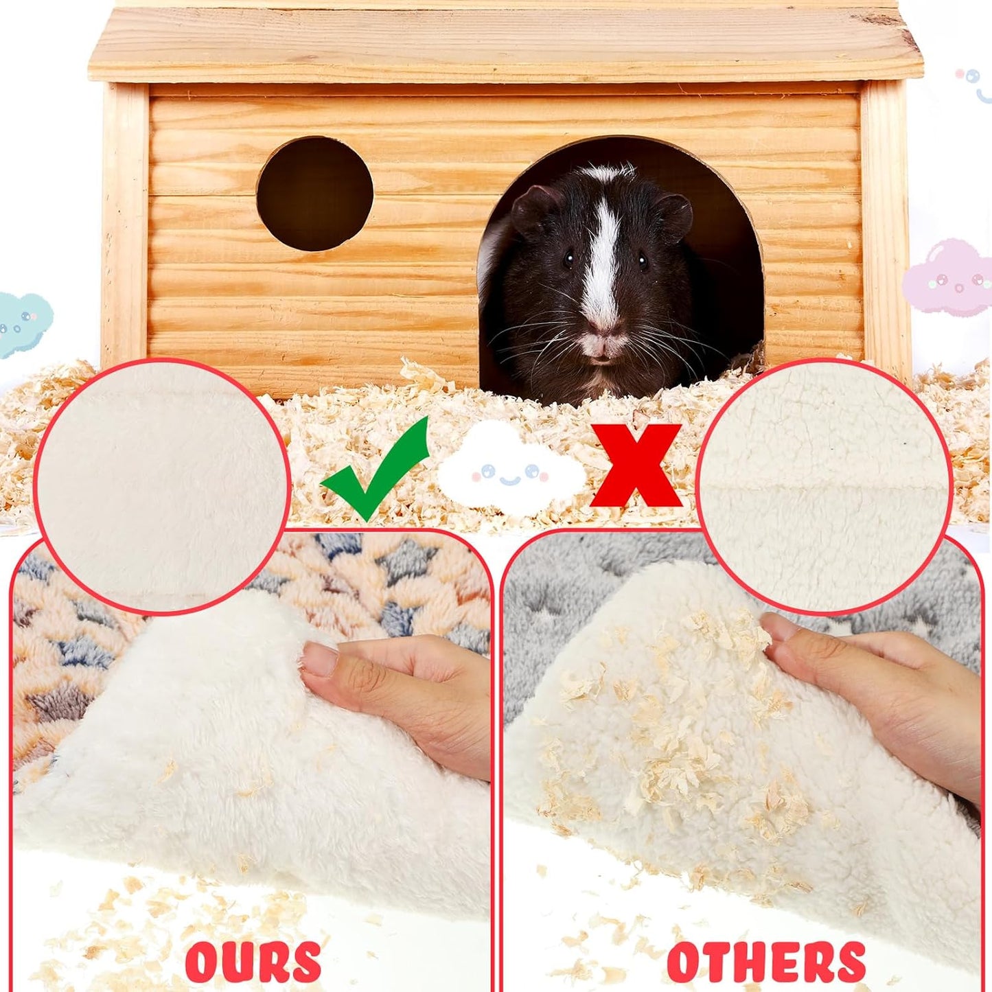 Yulejo 6 Pieces Guinea Pig Bed Mats with Cleaning Dustpan Brush Washable Plush Cage Lines Soft Fleece Sleeping Bedding Pads for Hamster Bunny Chinchilla Squirrel Small Animals (Cool Color, Star)