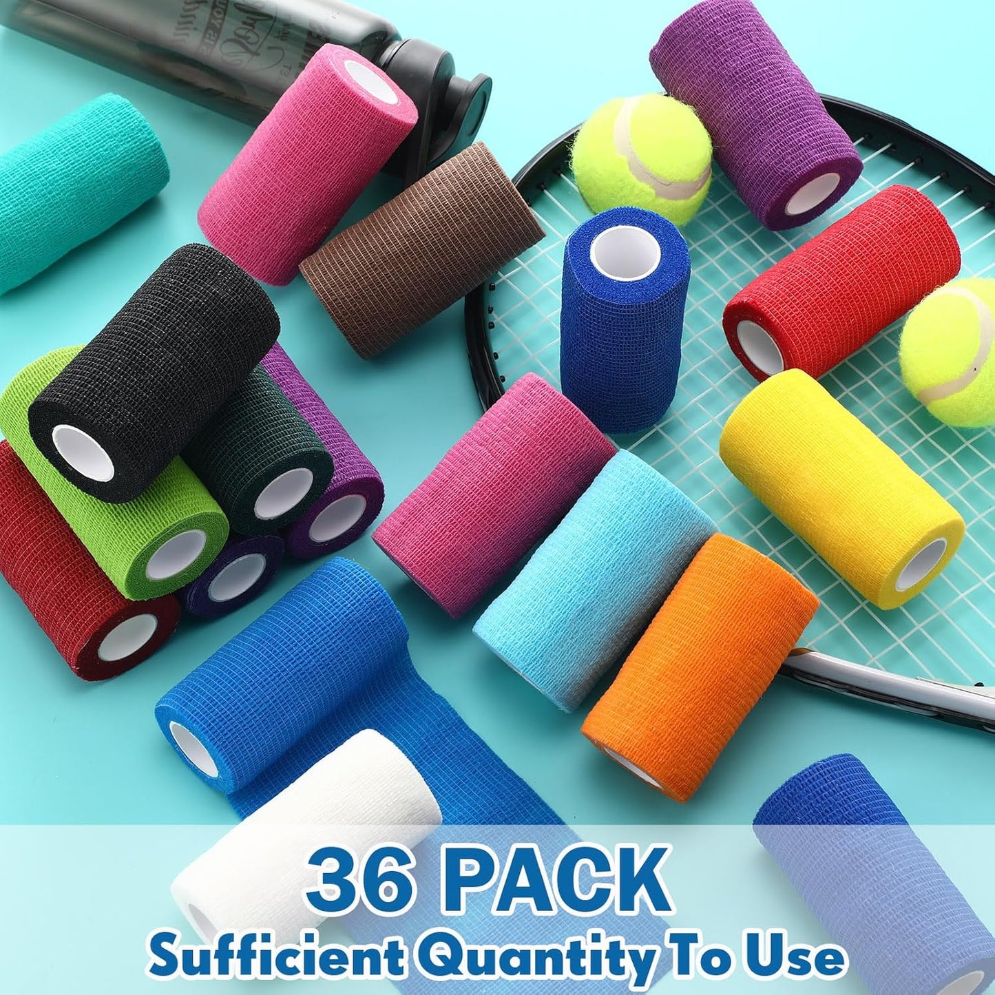 Treela 36 Pcs Self Adherent Bandage 4" X 5 Yard Wrap Breathable Cohesive Bandage Elastic Adhesive Tape for Stretch Athletic Sports Wrist Ankle(Light Color)