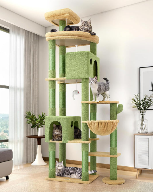 Globlazer Cactus Giant Cat Tree, 83 inch Cat Tree for Indoor Cats Large Adult, XXL Cat Tower with 9 Scratching Posts for 20lb+ Heavy Duty Large Adult Cats, F83, Green