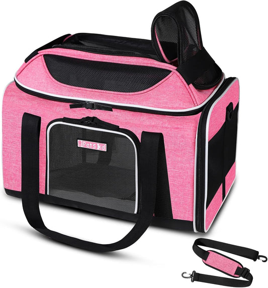 Petskd Top-Expandable Pet Carrier 18x13x9.5 Inches Southwest Airline Approved, Soft-Sided Carrier for Small Cats and Dogs with Locking Safety Zippers and Anti-Scratch Mesh(Pink)
