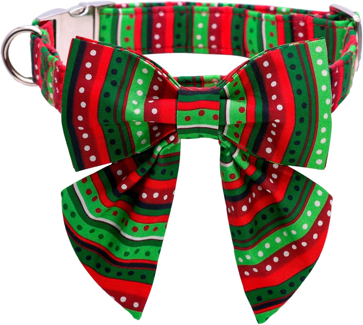 Lionet Paws Christmas Dog Collar with Bowtie, Dog Sailor Bow Collar with Metal Buckle for Dogs, Adjustable Comfortable Dog Collar Girl Gift, XL, Neck 16-26 in