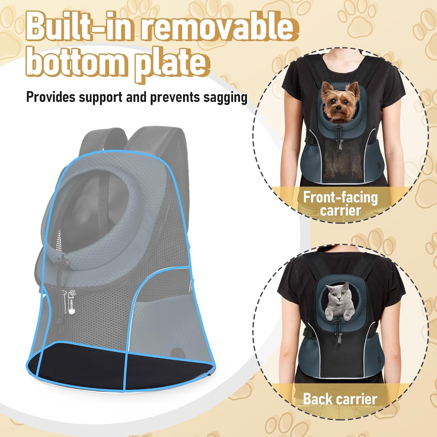 WOYYHO Pet Dog Carrier Backpack Small Dog Front Backpack Ventilated Mesh Dog Travel Back Pack with Safety Belt for Travel Hiking Cycling Outdoor Adventures (Size L: 10-14 lbs, Dark Gray)