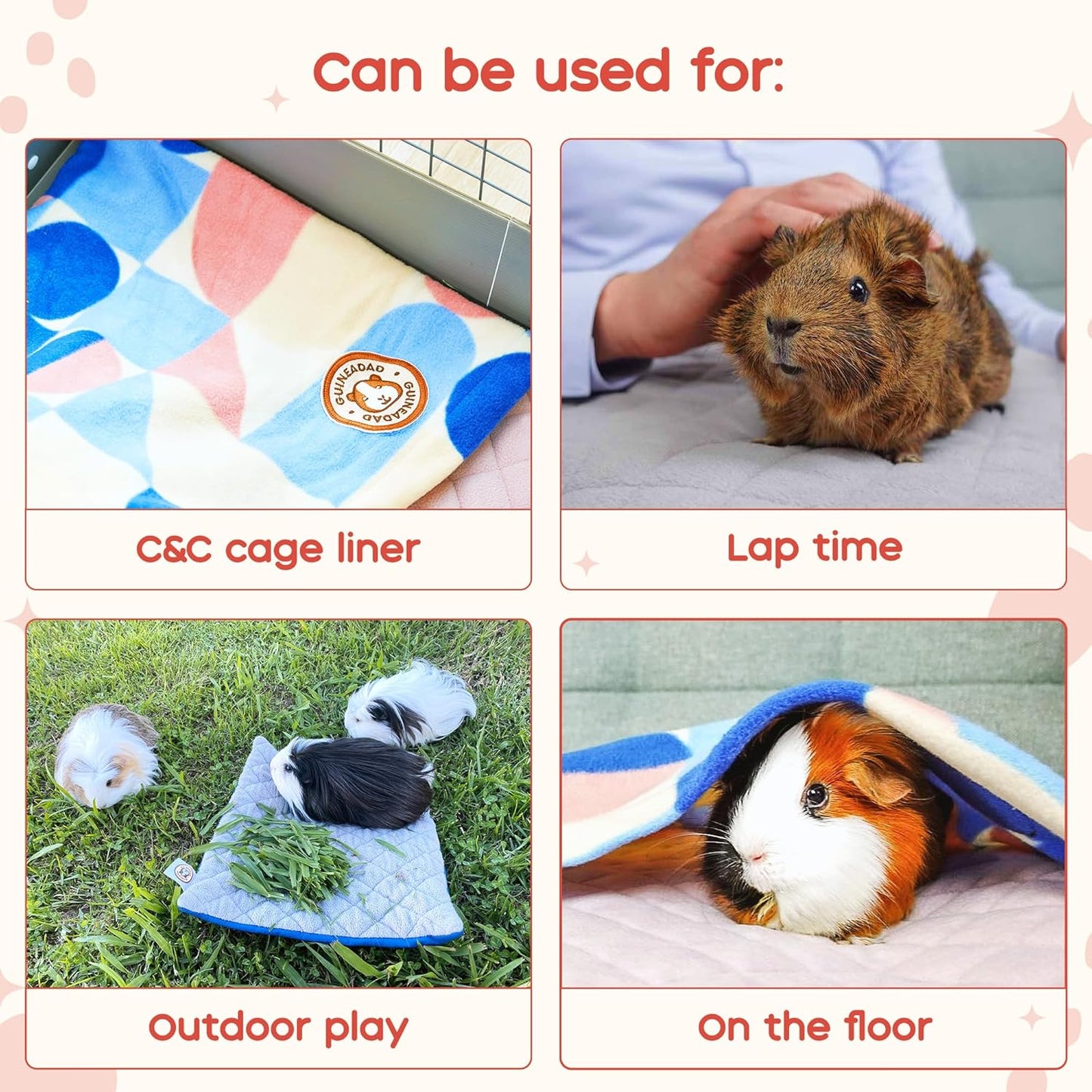 GuineaDad Premium Liner – Fleece Guinea Pig Cage Liner – Ultra-Plush Reusable Fleece Bedding with Waterproof Bottom – Extra Absorbent Liner for 2x2 C&C (Blush)