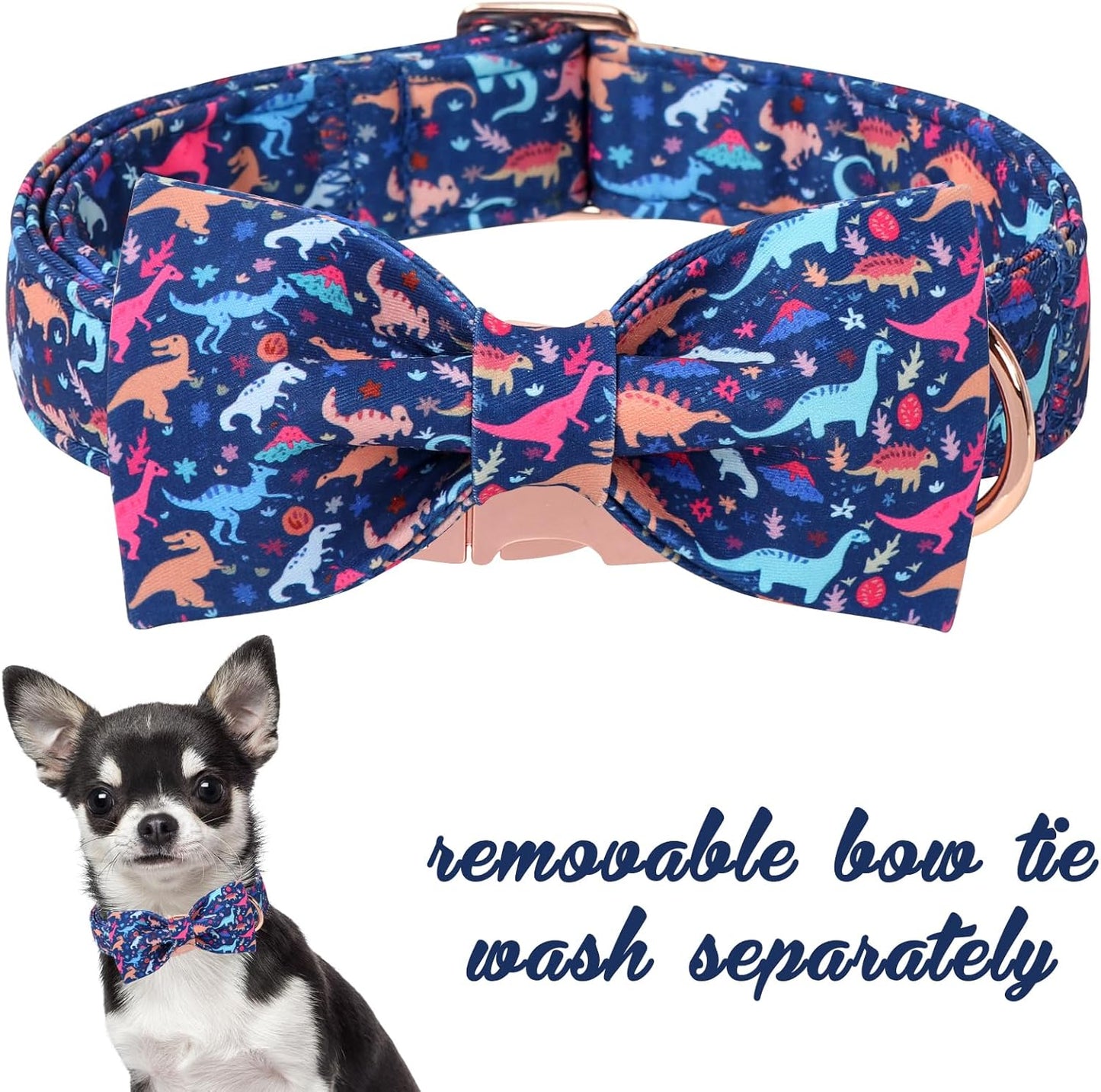 Unique style paws Cartoon Dog Collar with Bow Spring Summer Collar with Flower Dinosaur Park for Small Medium Large Boys Girls Dogs